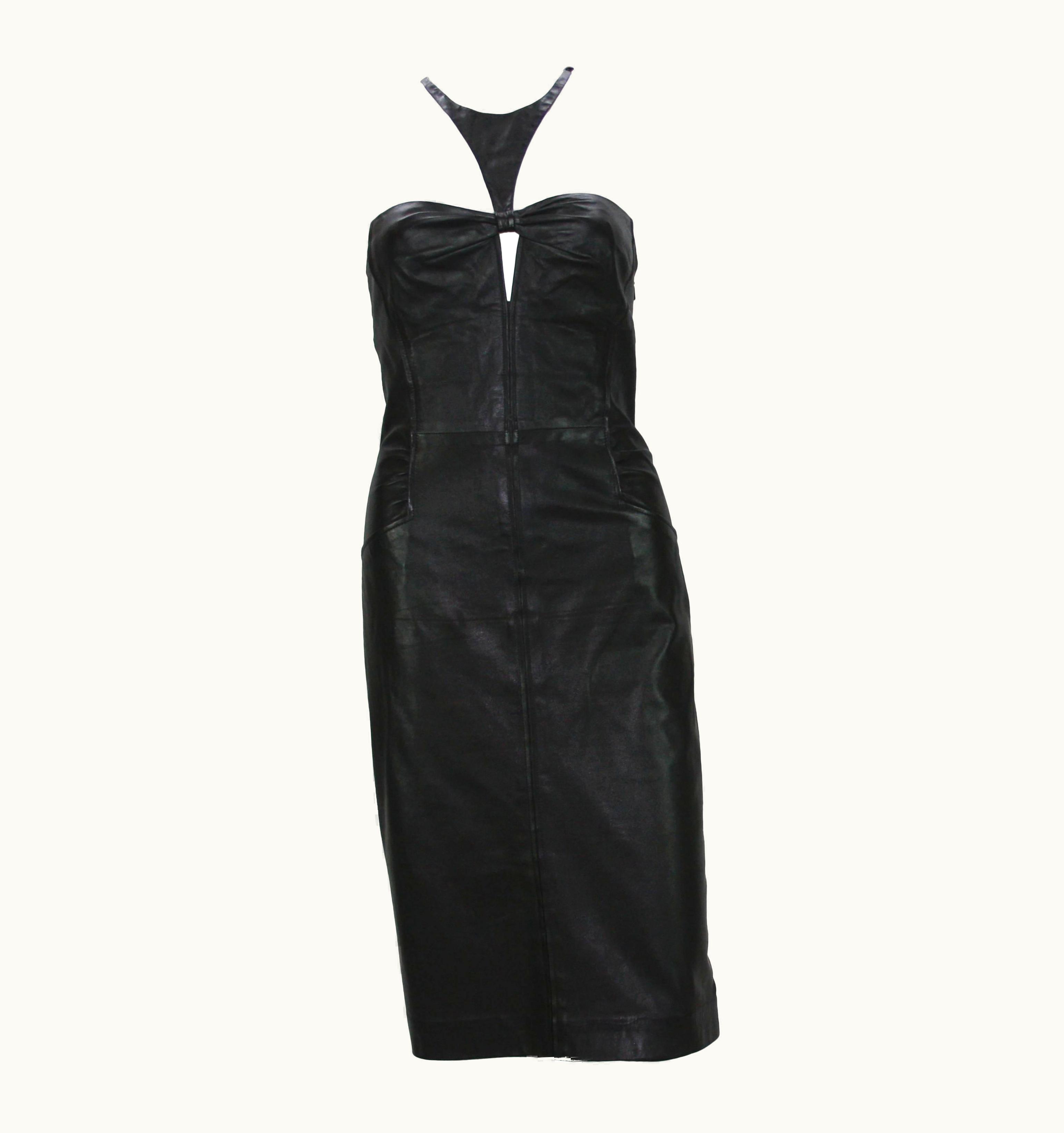 Gucci Tom Ford For Gucci 2004 Collection Black Leather Cocktail Dress It. 44 - Us