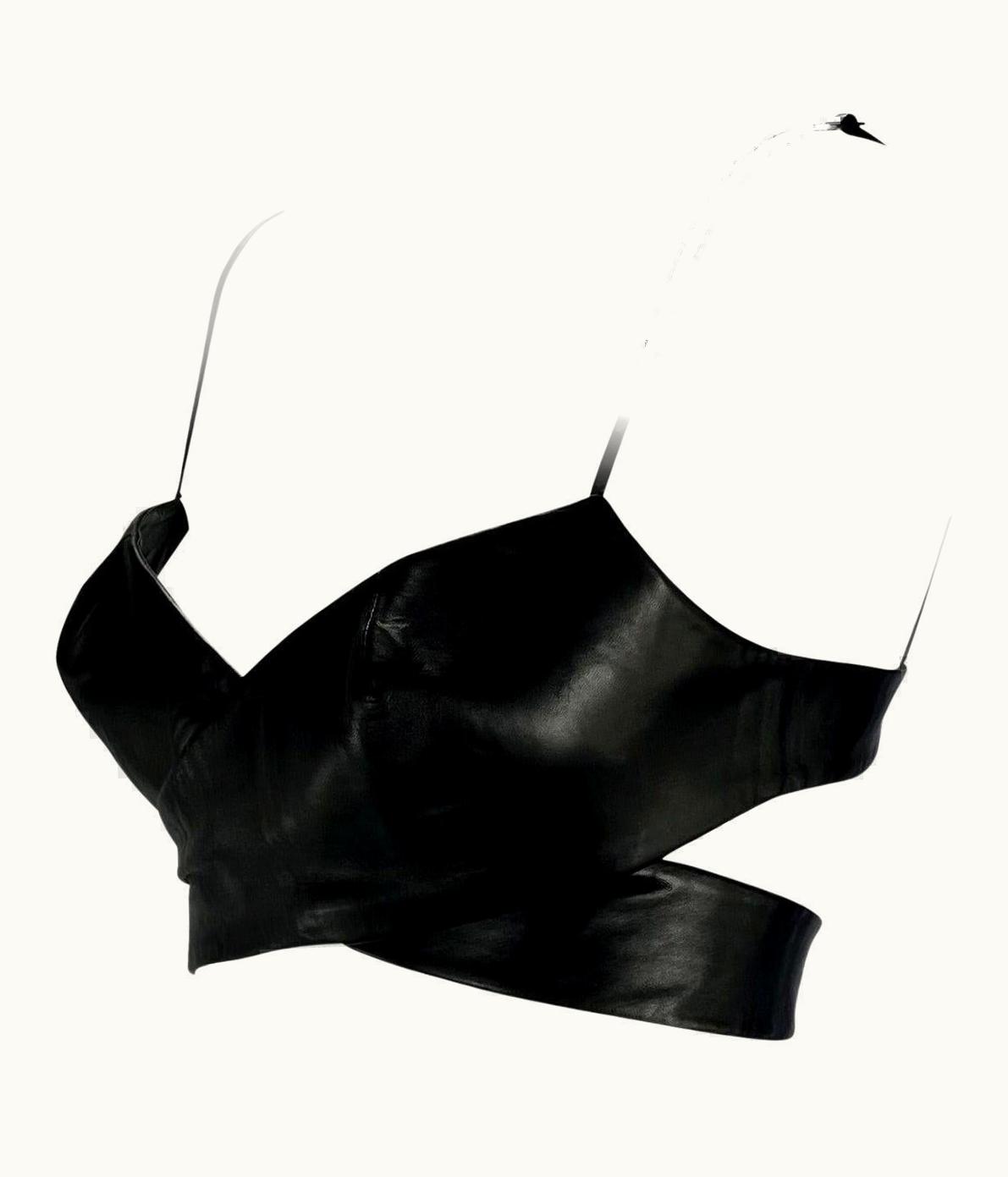 Gucci S/S 2001 Gucci By Tom Ford Black Leather Crossover Bralette Bustier Top