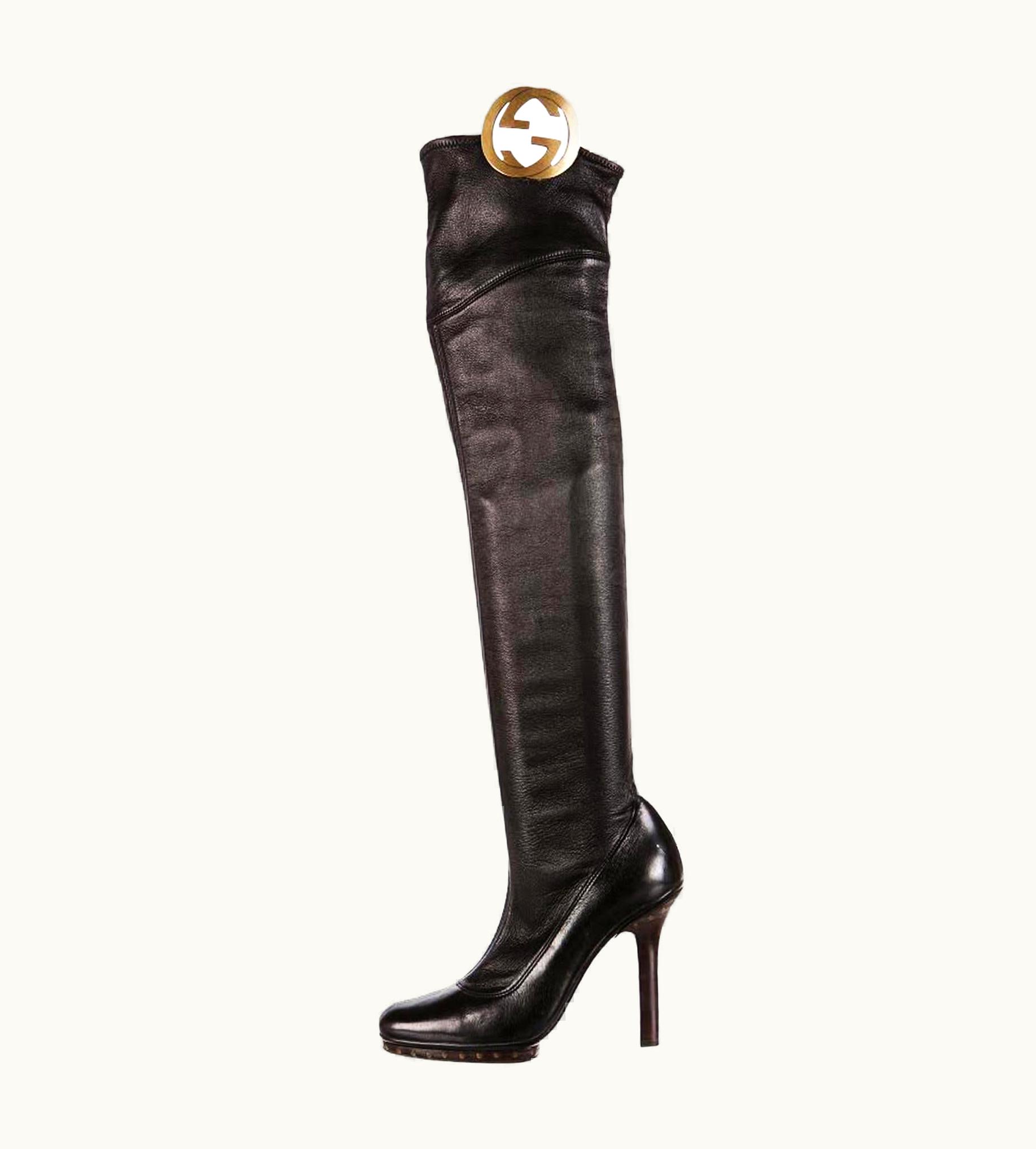 Gucci Tom Ford For Gucci Collectible Over The Knee Gg Medallion Leather Boots