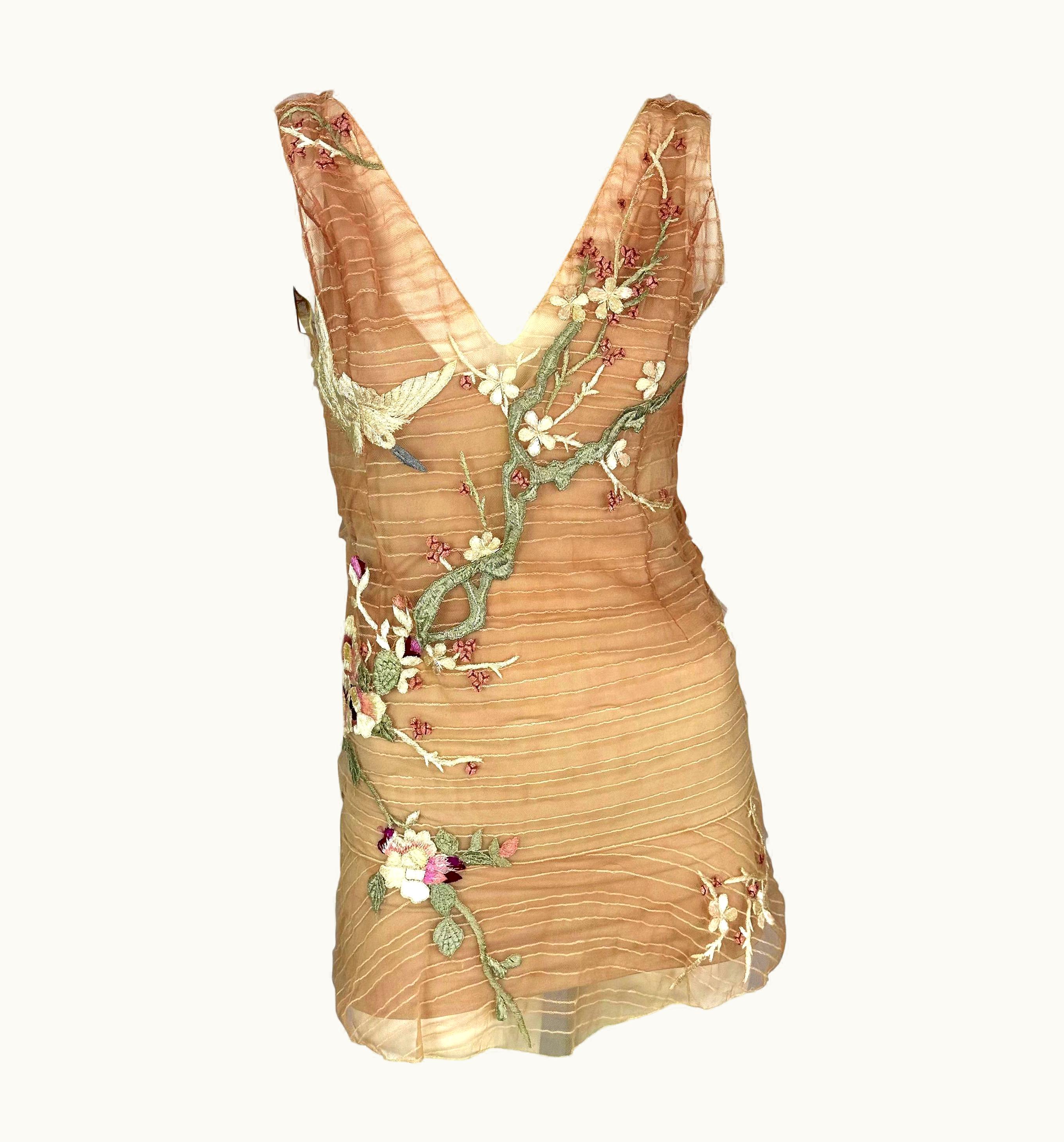Gucci S/S 2003 Gucci By Tom Ford Runway Cherry Blossom Embroidered Pink Mini Dress