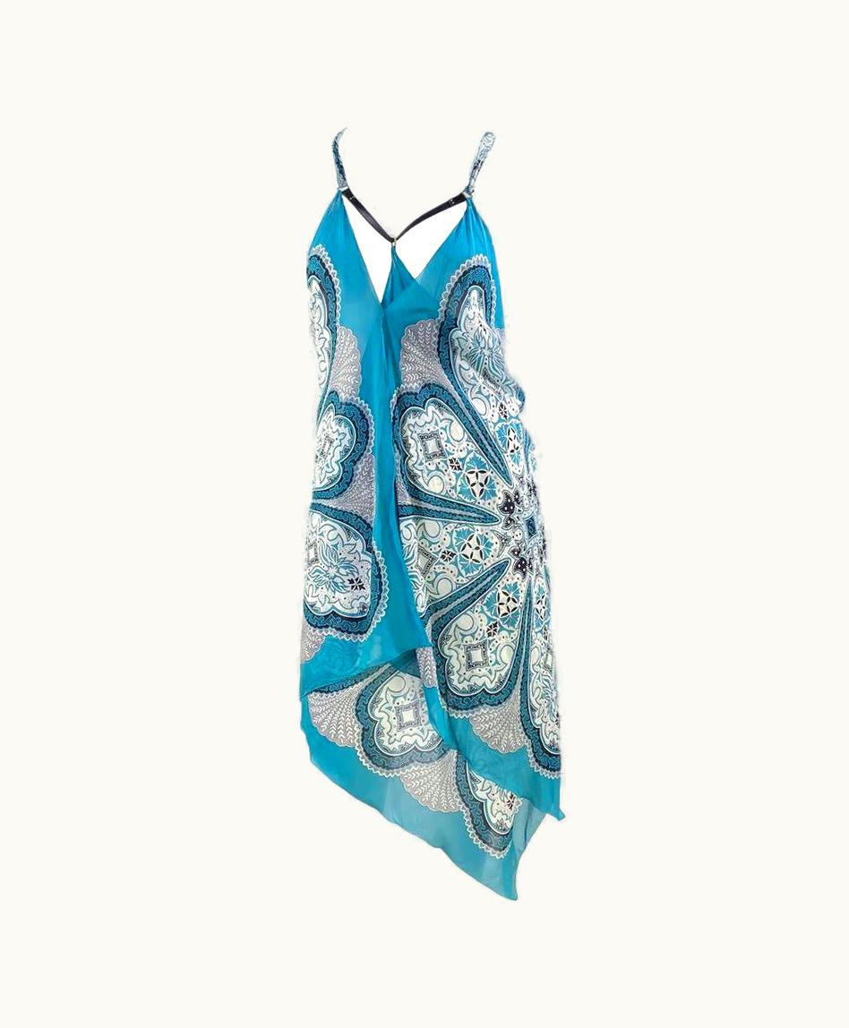 Gucci Cruise 2004 Gucci By Tom Ford Teal Sheer Silk Bandana Strap Mini Dress Nwt