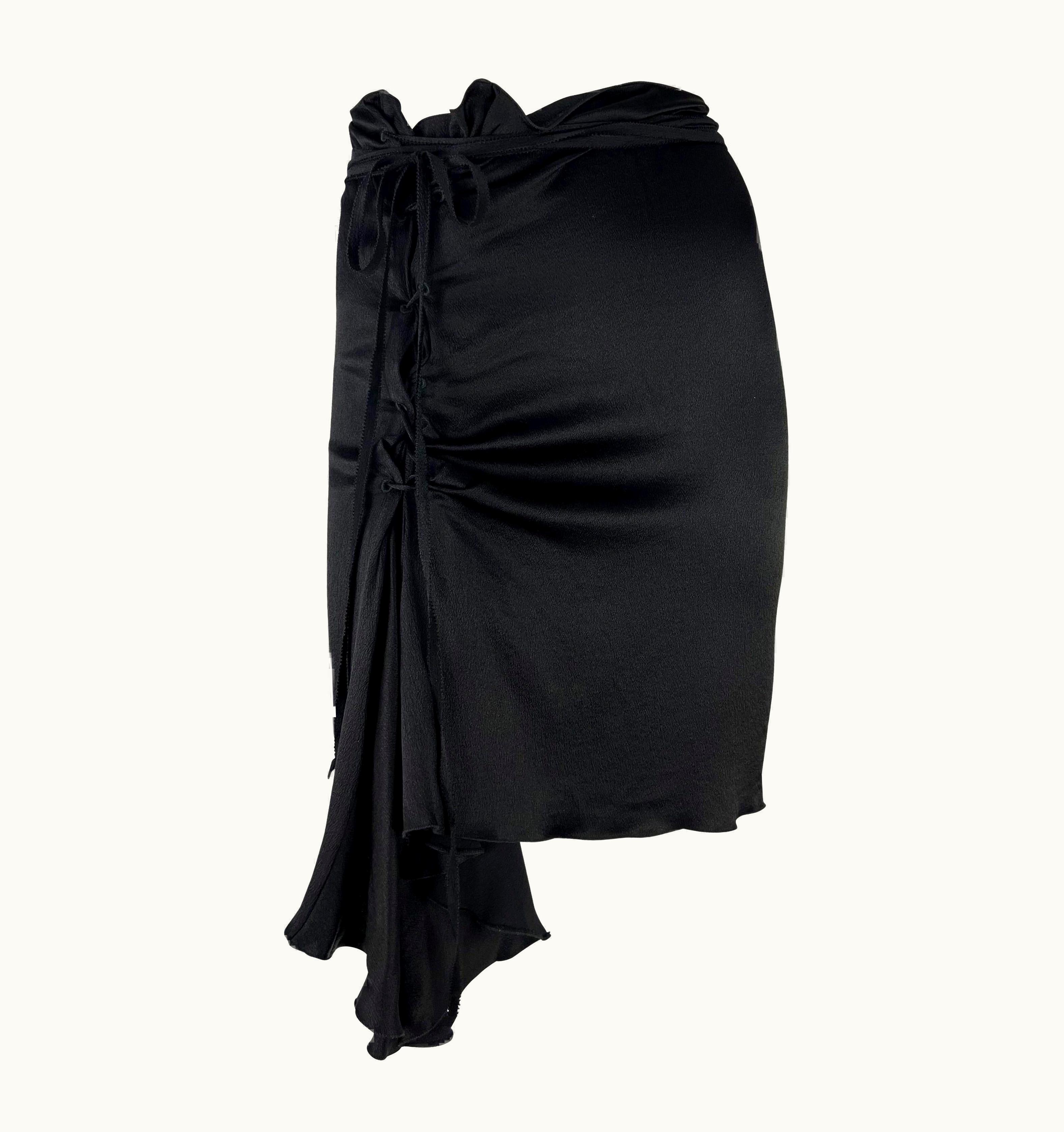 Gucci AW 2002 Gucci By Tom Ford Lace-Up Black Crepe Silk Asymmetric Skirt