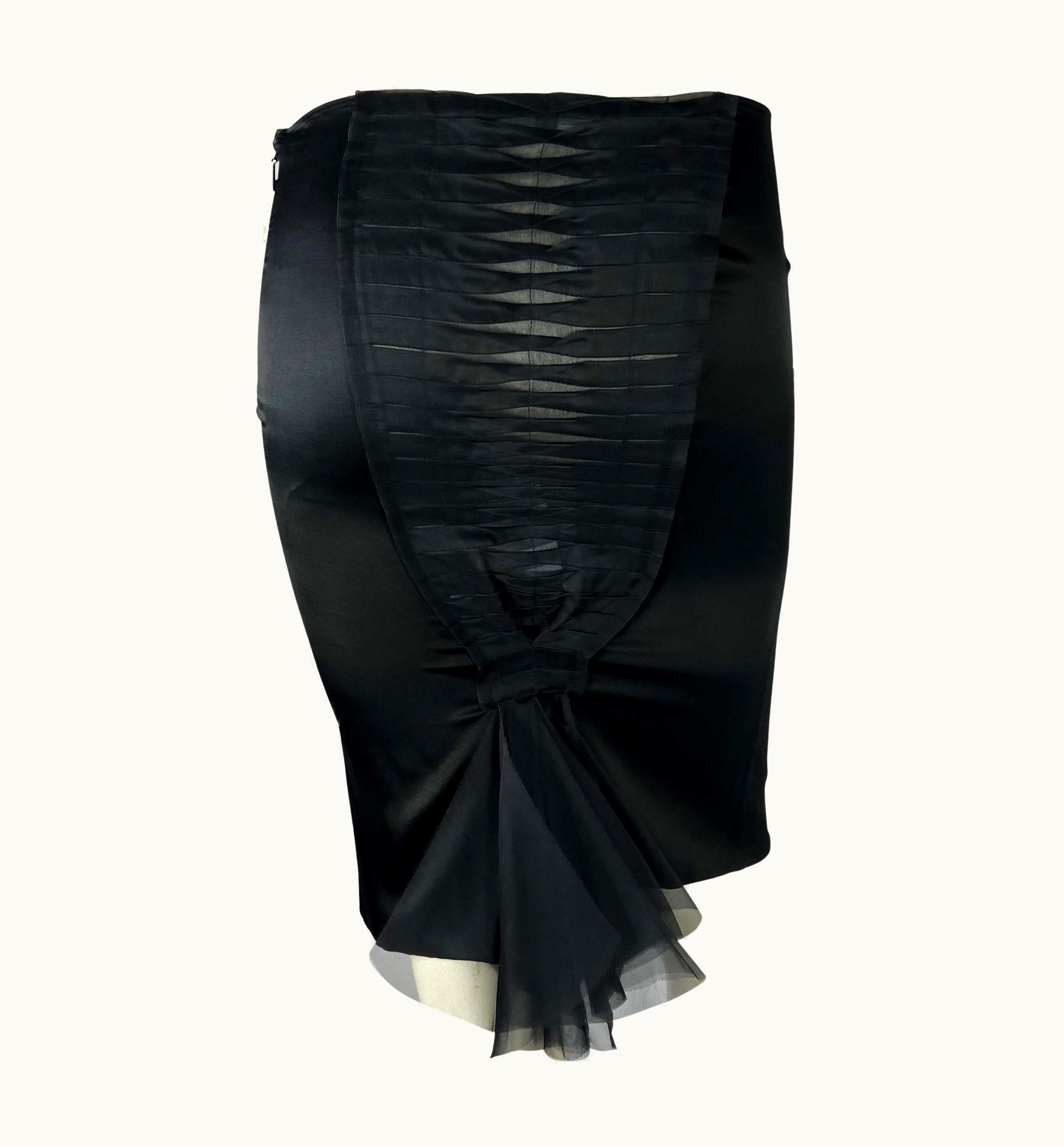 Gucci S/S 2004 Gucci By Tom Ford Black Pleated Sheer Tapered Stretch Wiggle Skirt