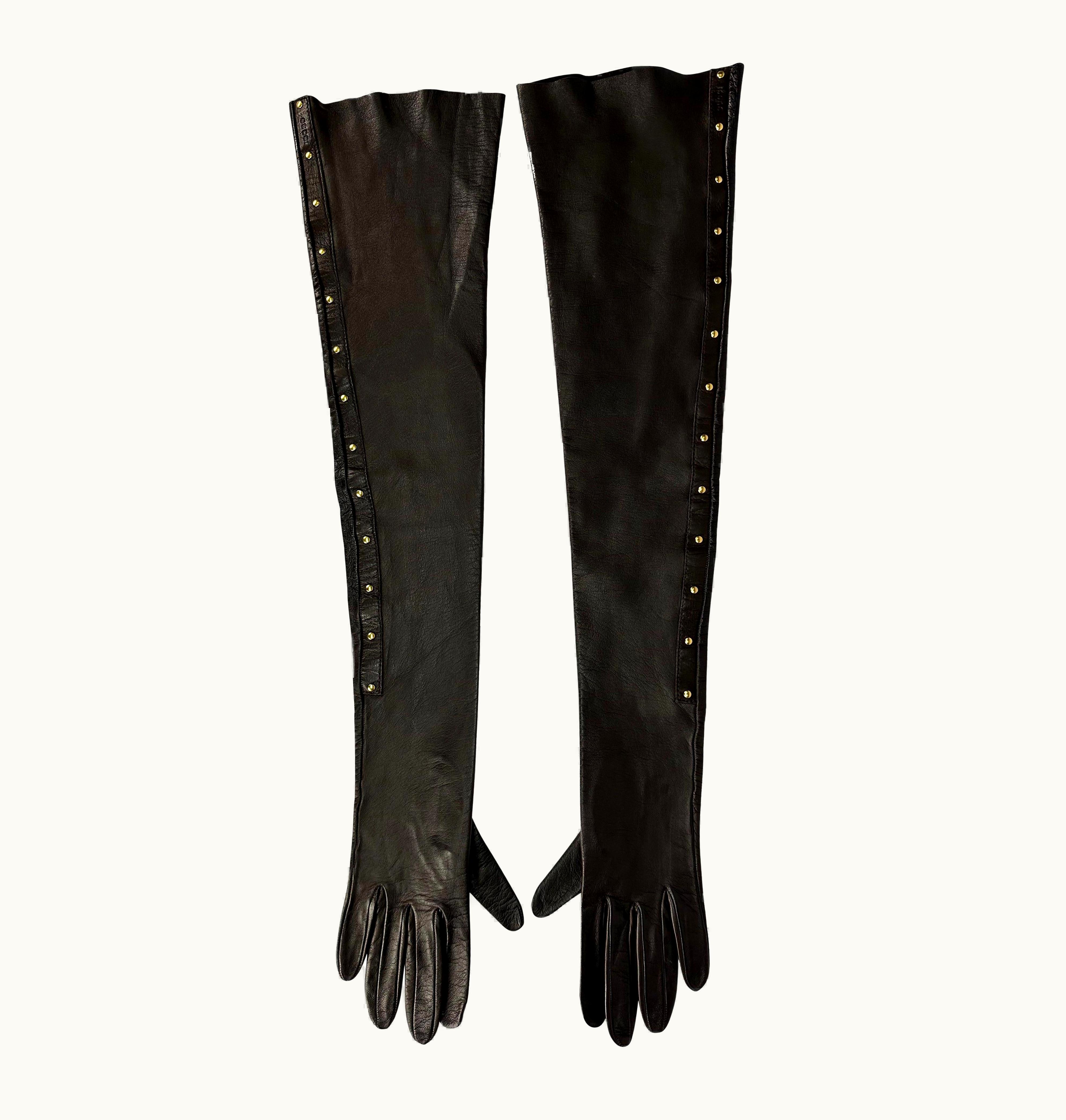 Gucci AW 2003 Gucci By Tom Ford Runway Ad Studded Black Leather Gloves