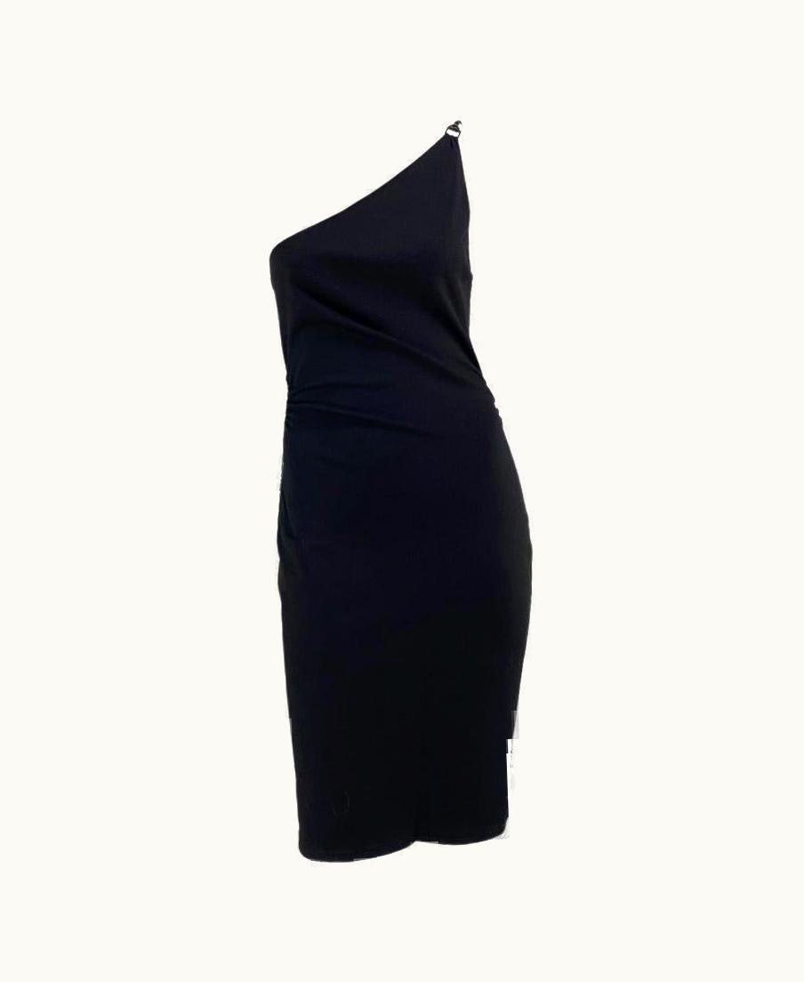 Gucci S/S 2001 Gucci By Tom Ford Black Knit Asymmetric Leather Strap Dress