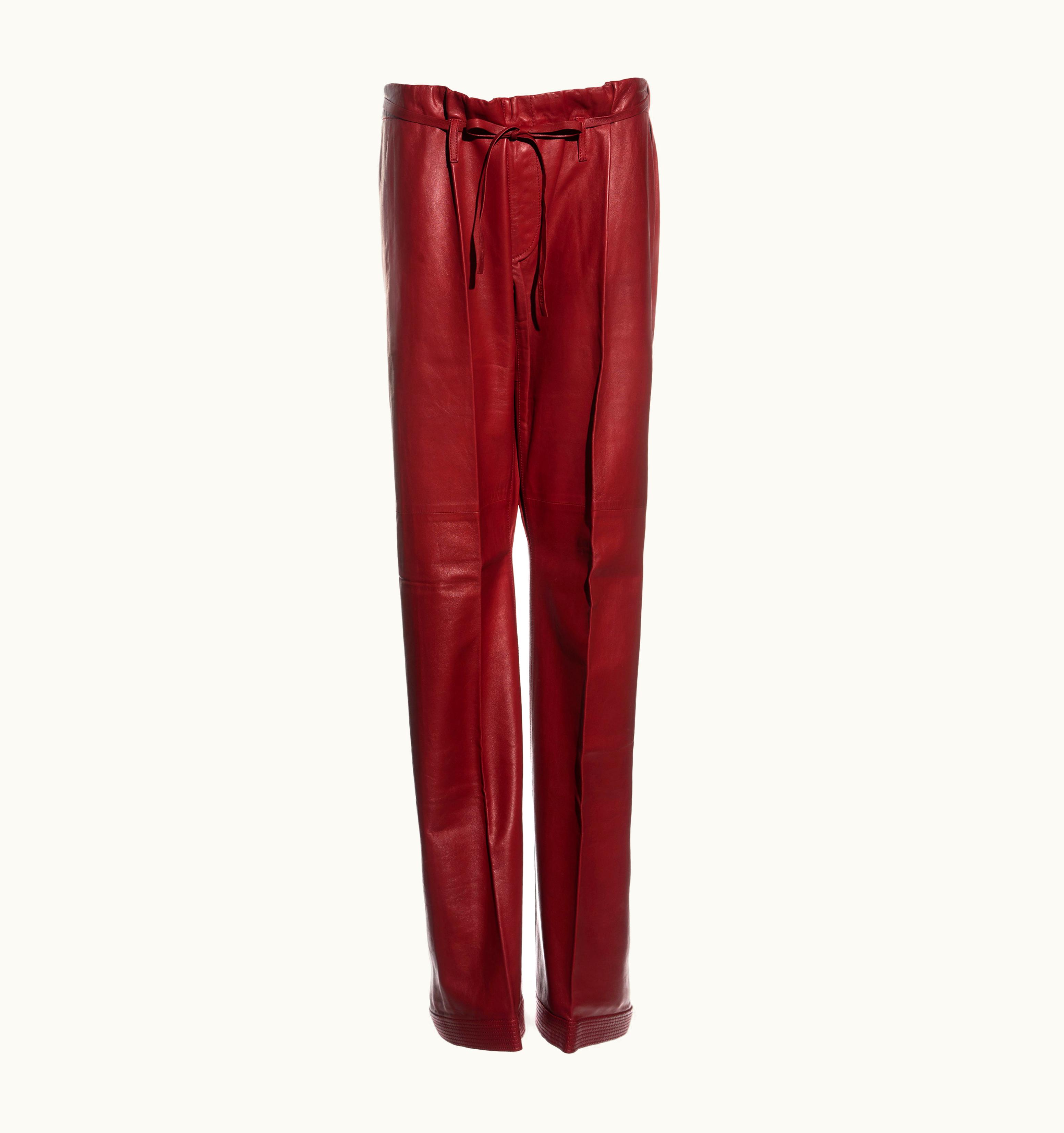 Gucci Gucci By Tom Ford Red Lambskin Leather Wide Leg Drawstring Pants, S/S 2001