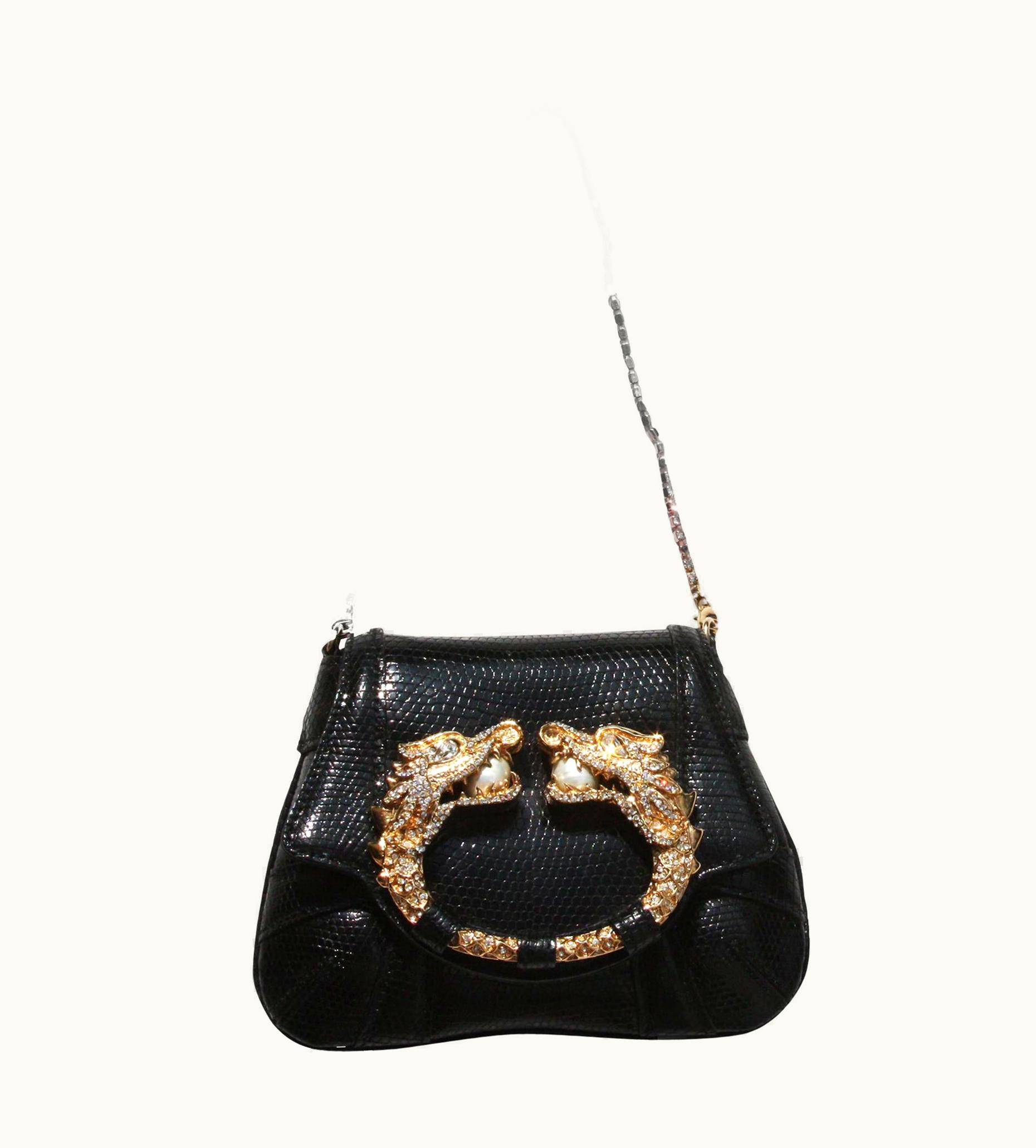 Gucci Tom Ford For Gucci AW 2004 Lizard Evening Clutch Bag Jeweled Dragon