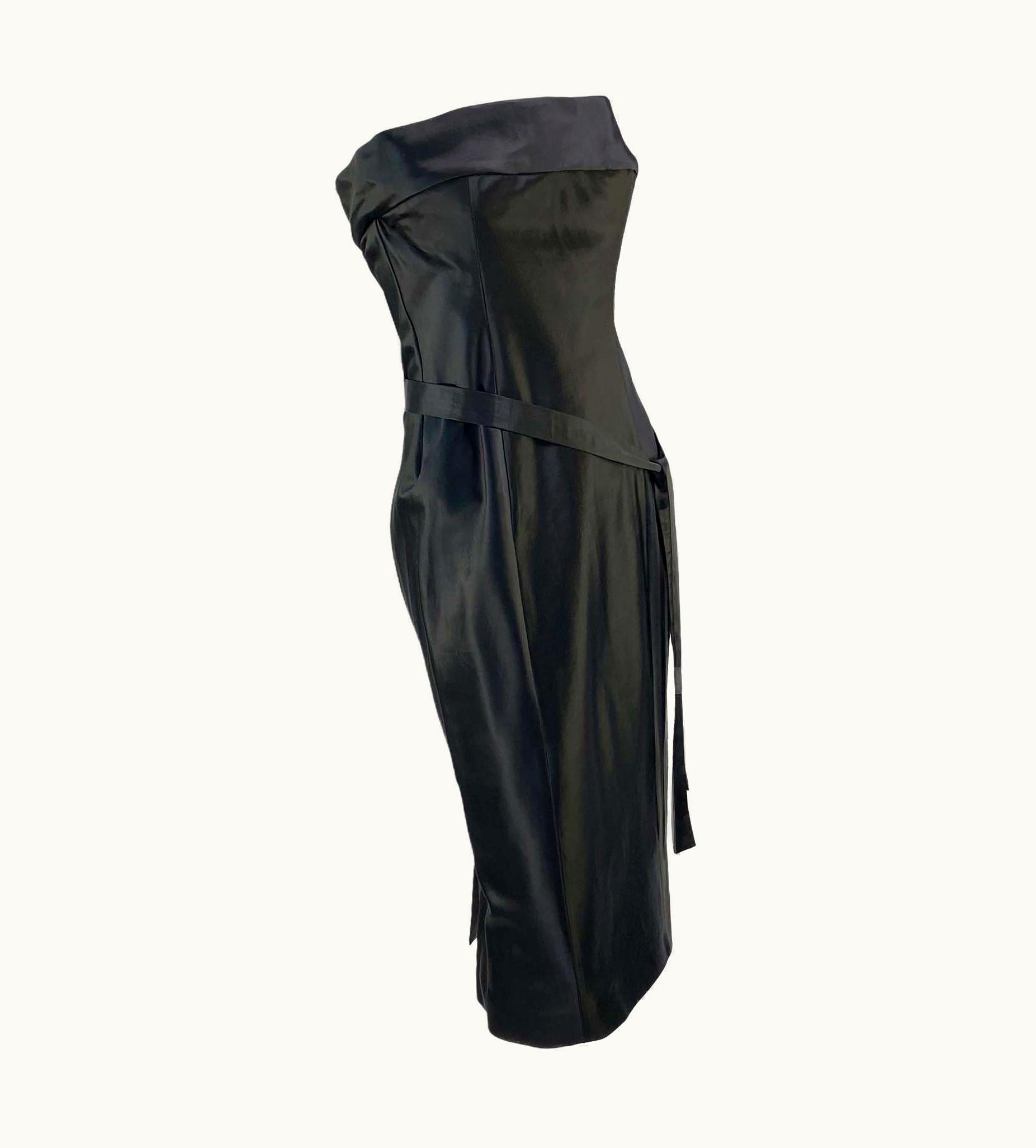Gucci S/S 2001 Gucci By Tom Ford Corseted Black Satin Strapless Tube Dress Runway