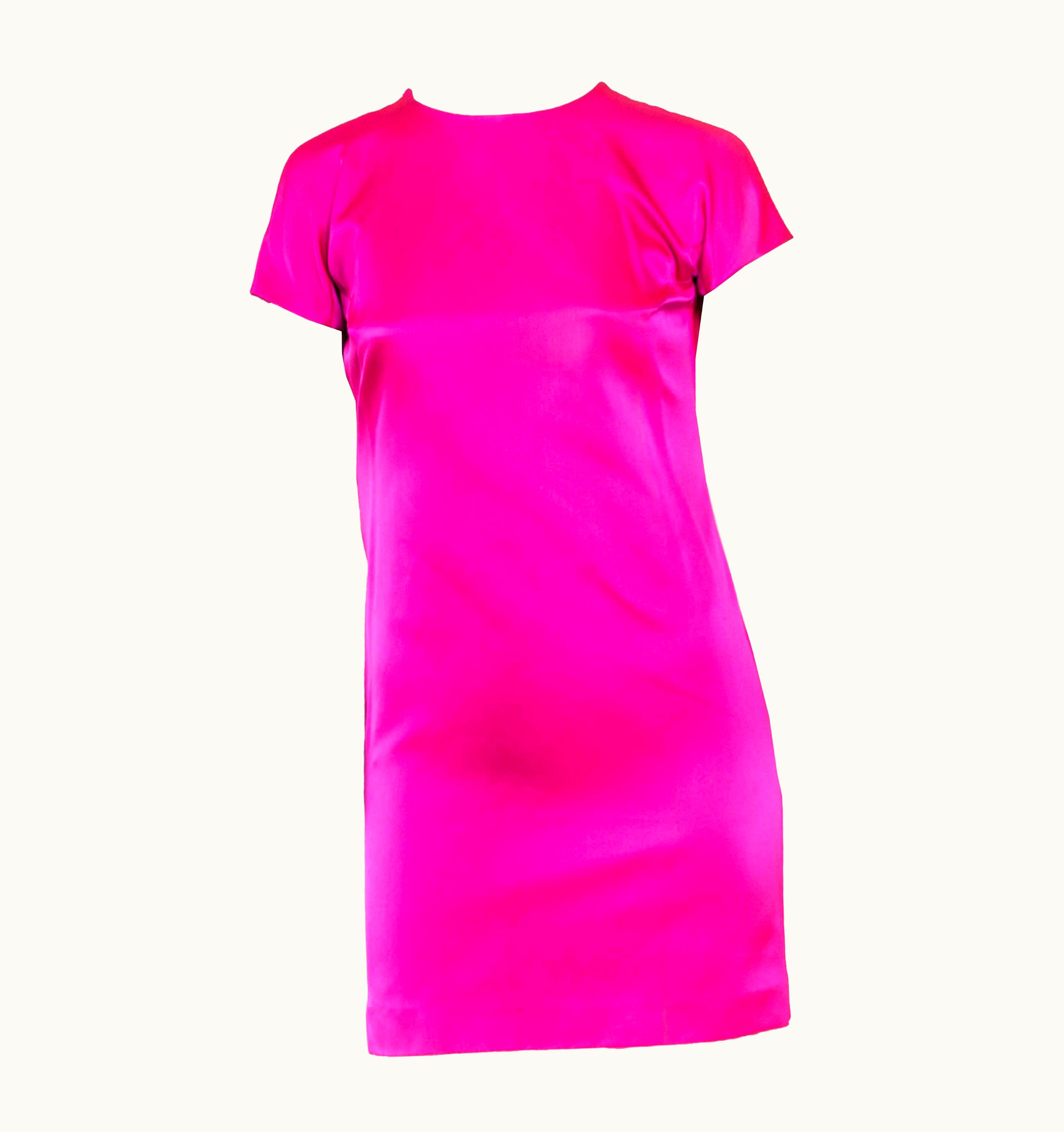 Gucci AW 2001 Gucci By Tom Ford Hot Pink Silk Satin Zipper Mini Dress Runway