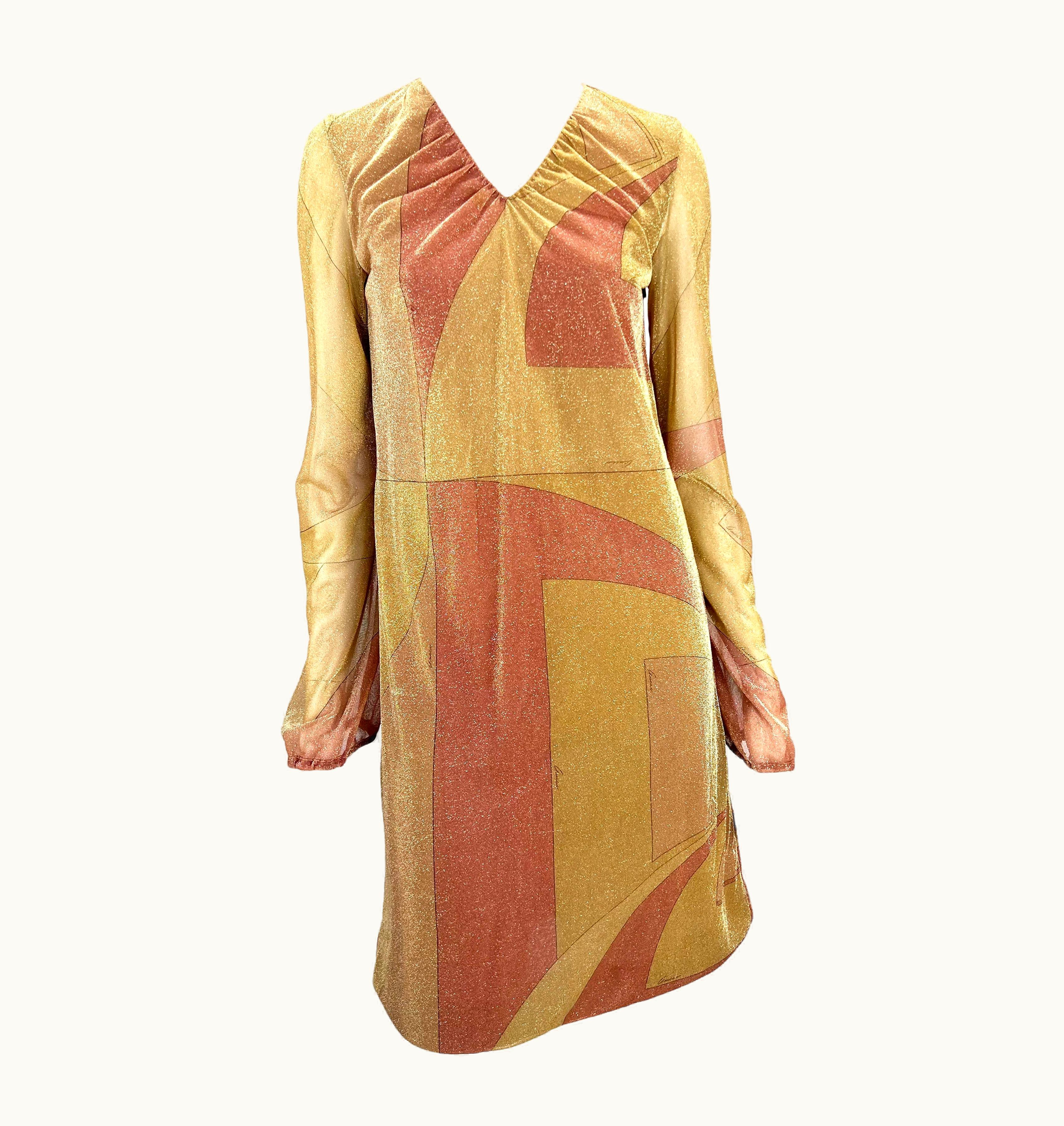 Gucci AW 2000 Gucci By Tom Ford Runway Gold Pink Lurex Metallic Sheer Dress Y2k