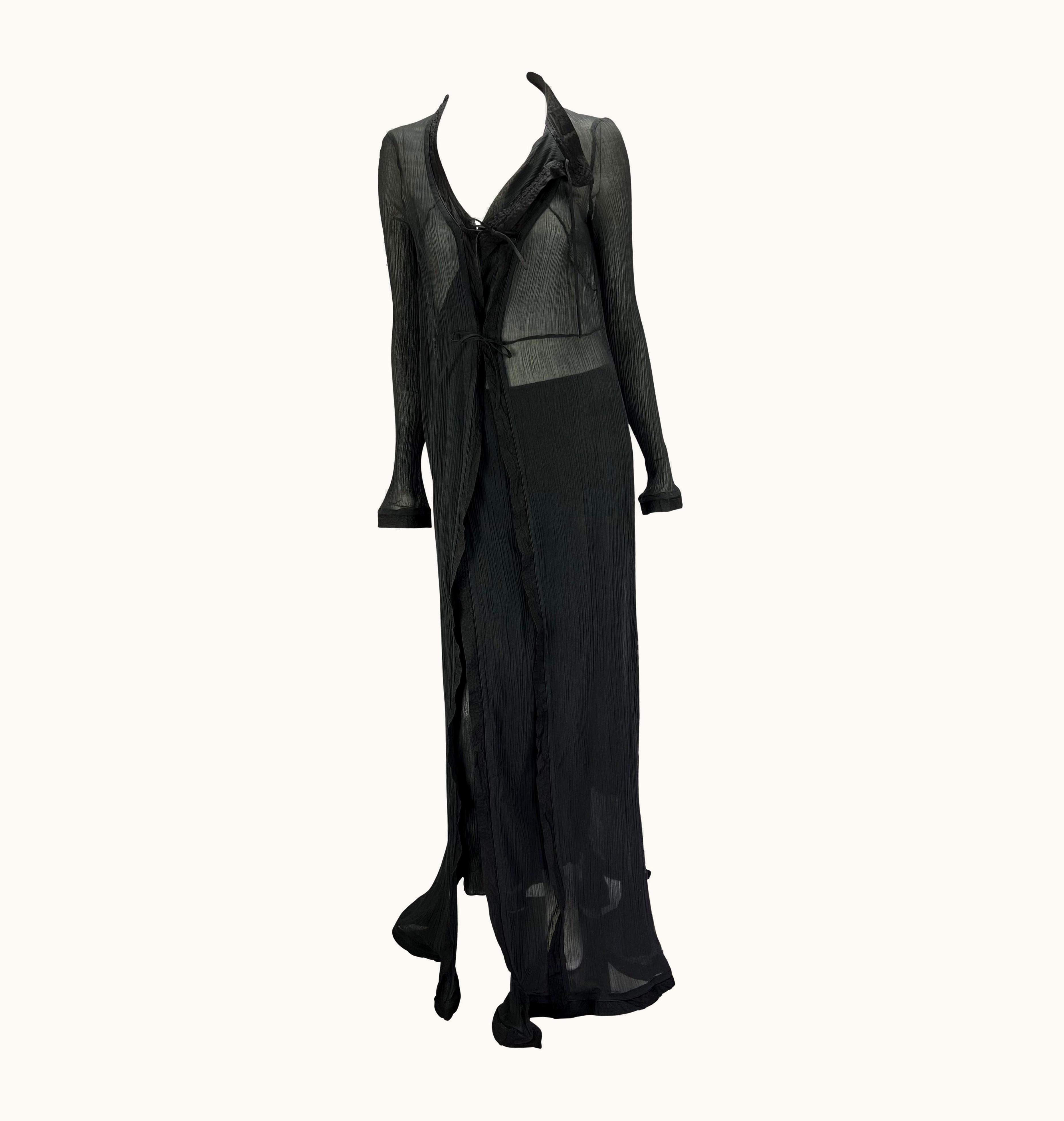 Gucci S/S 2002 Gucci By Tom Ford Runway Black Sheer Cotton Duster Dress Set