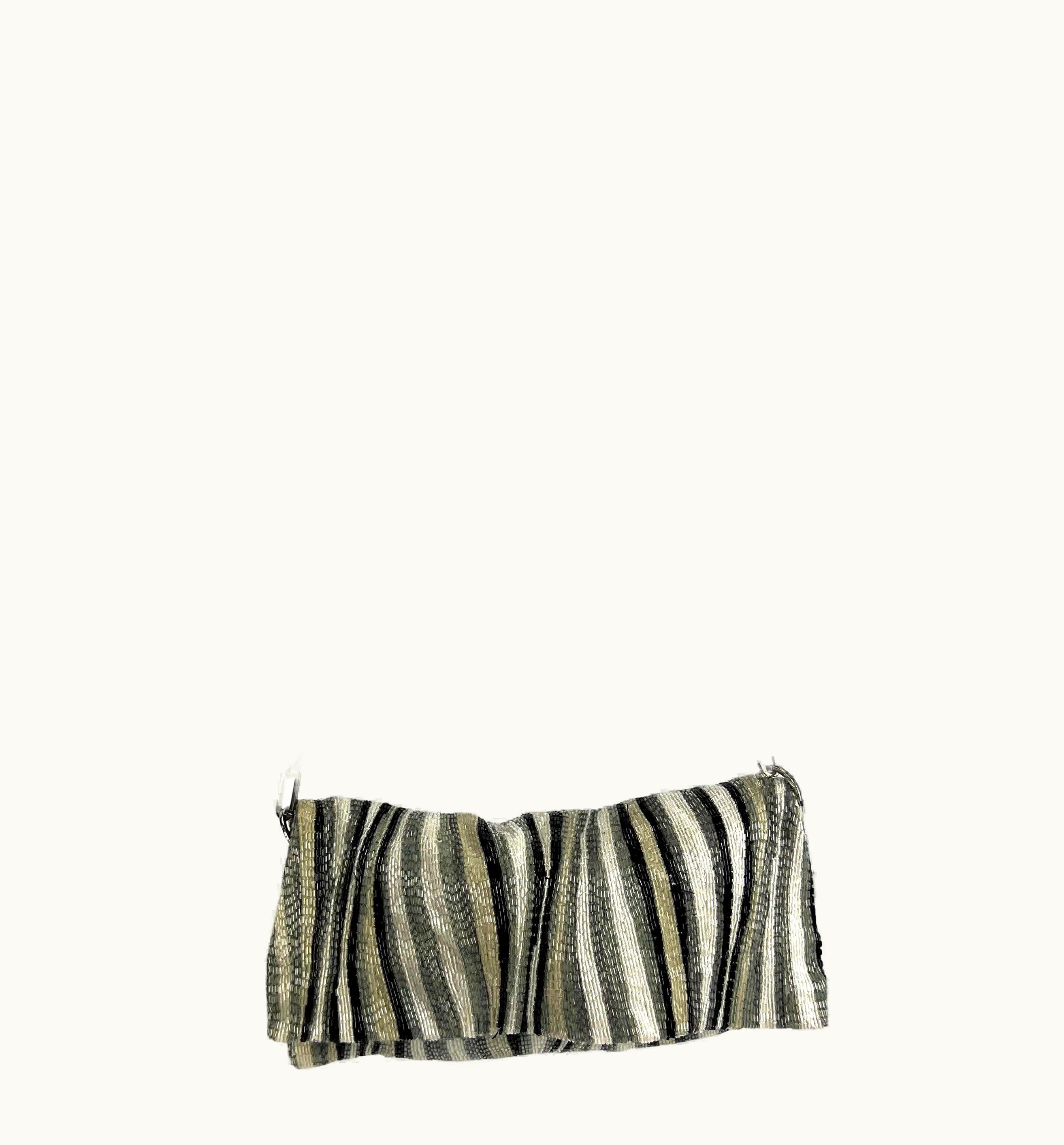 Gucci S/S 2000 Gucci By Tom Ford White And Grey Beaded Abstract Print Chain Flap Bag