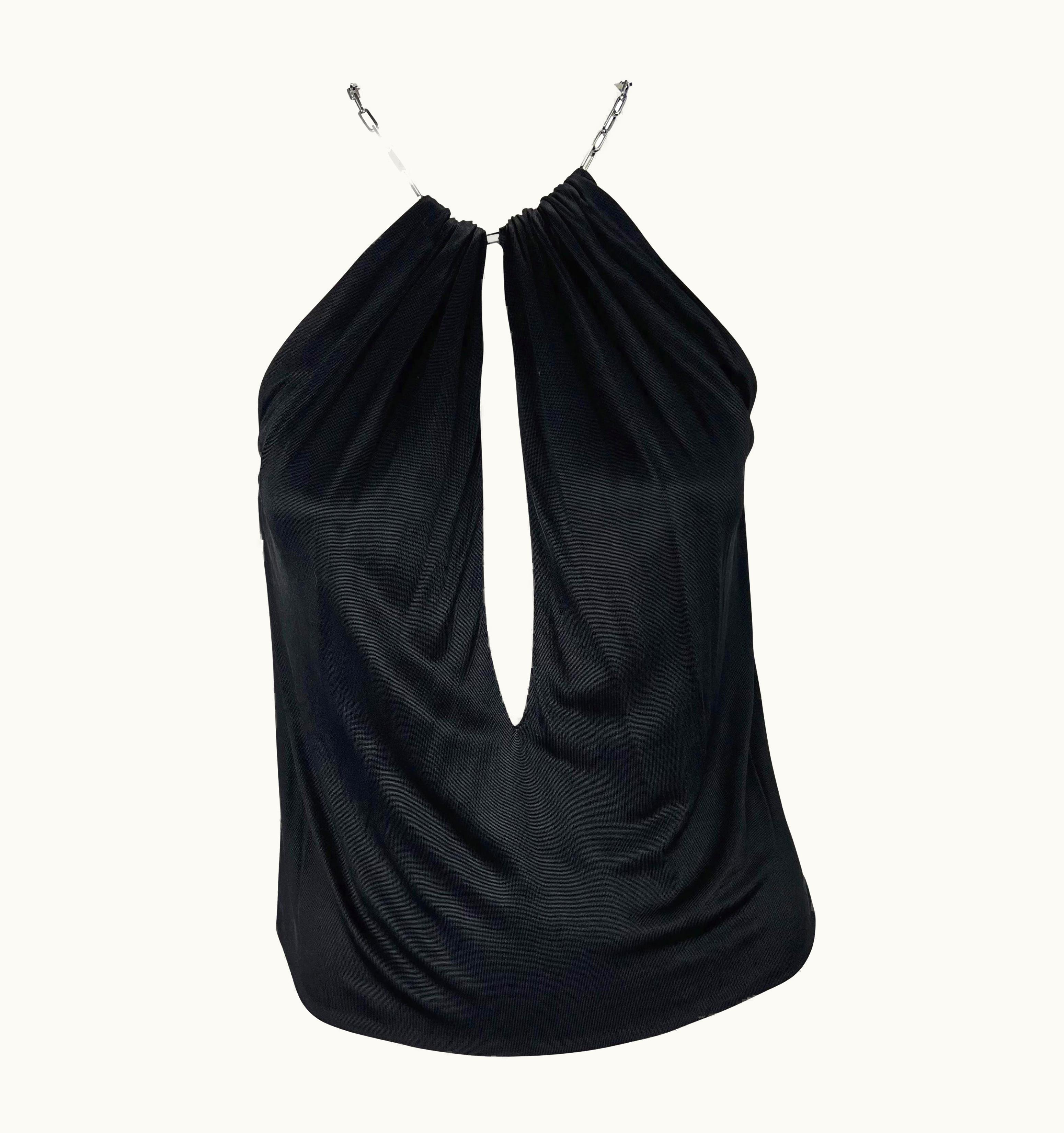 Gucci S/S 2000 Gucci By Tom Ford Chain Link Black Viscose Plunge Tank Top