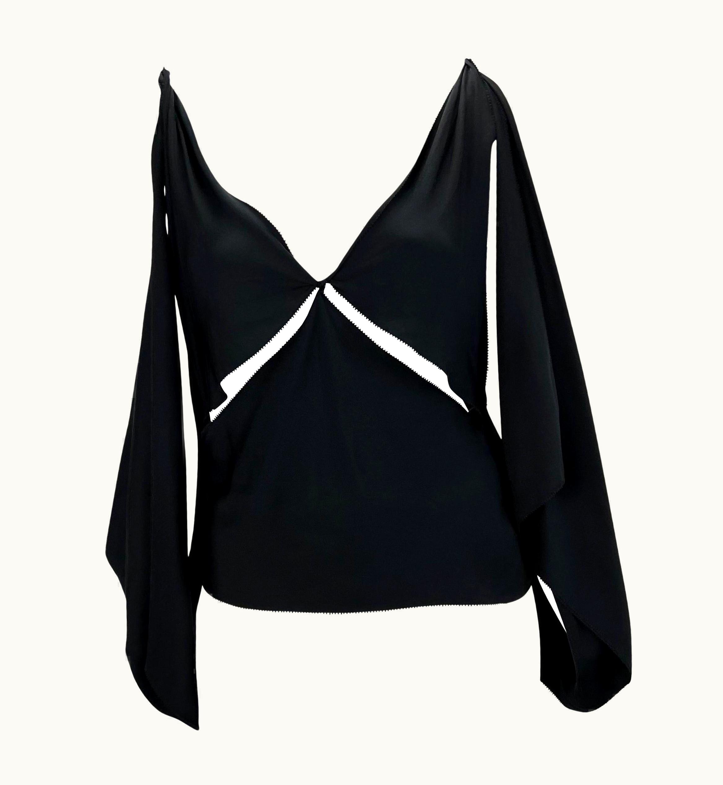 Gucci AW 2002 Gucci By Tom Ford Runway Black Silk Backless Kimono Top