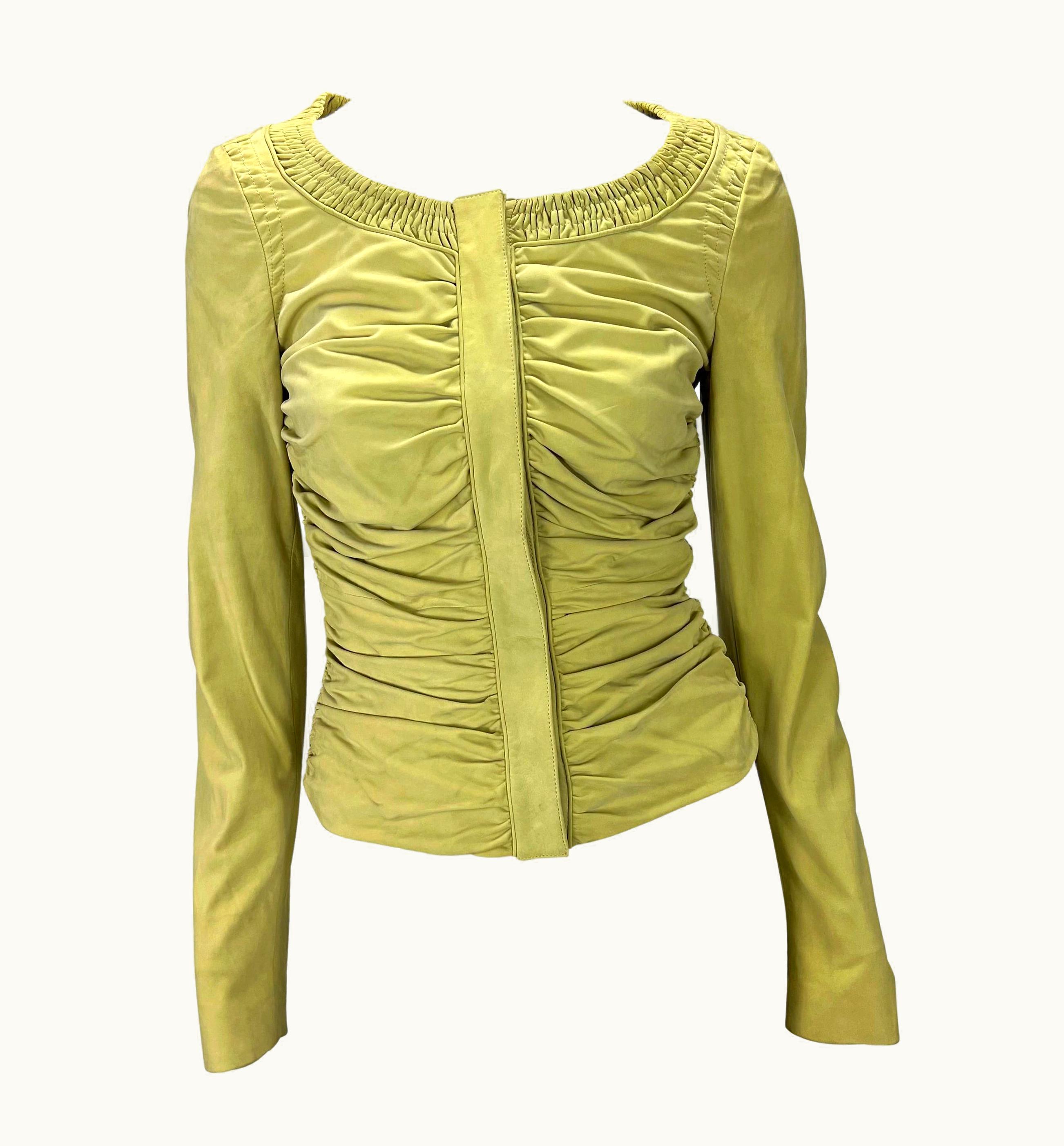 Gucci S/S 2003 Gucci By Tom Ford Ruched Suede Leather Jacket Top