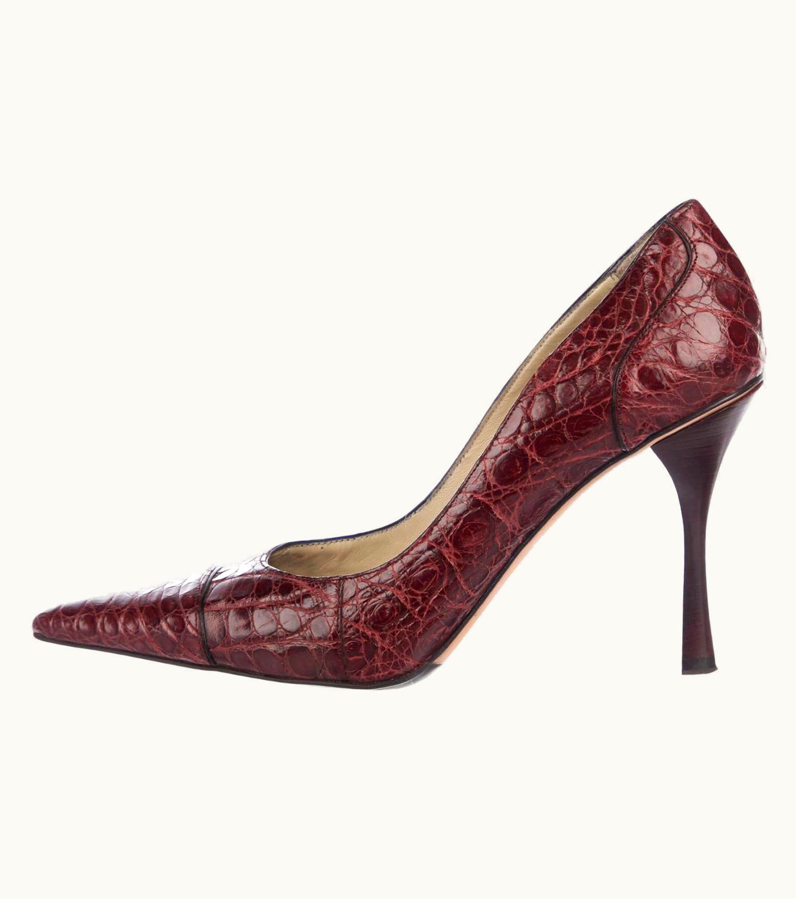 Gucci Tom Ford For Gucci AW 2002 Collection Alligator Wine Color Shoes Pumps 39.5 C