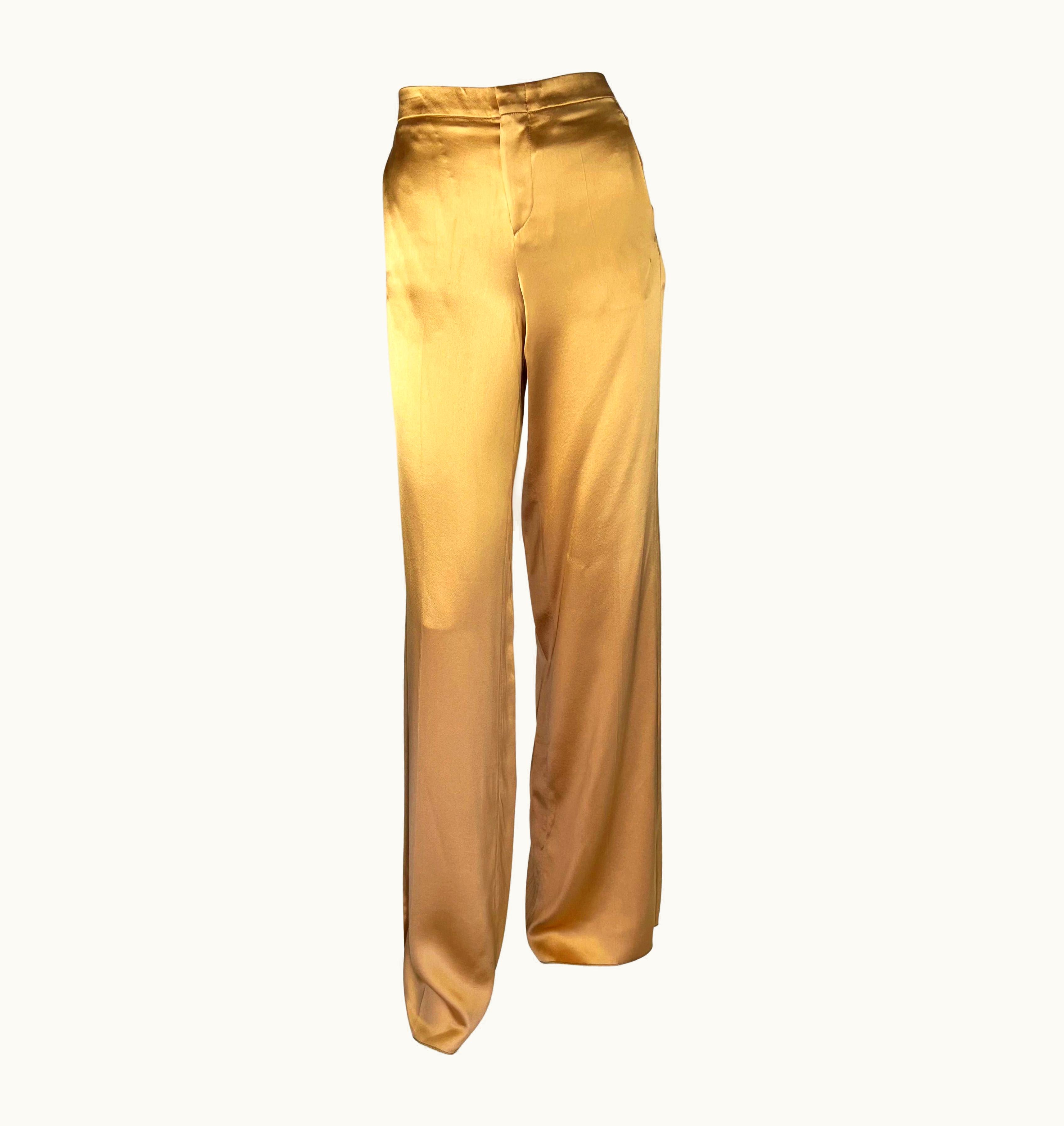 Gucci S/S 2001 Gucci By Tom Ford Gold Liquid Silk Blend Satin Wide-Leg Pants