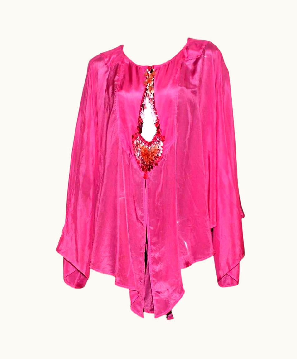 Gucci Gucci By Tom Ford 2004 Pink Boho Silk Ombre Tassel Cover Up Tunic Blouse Top