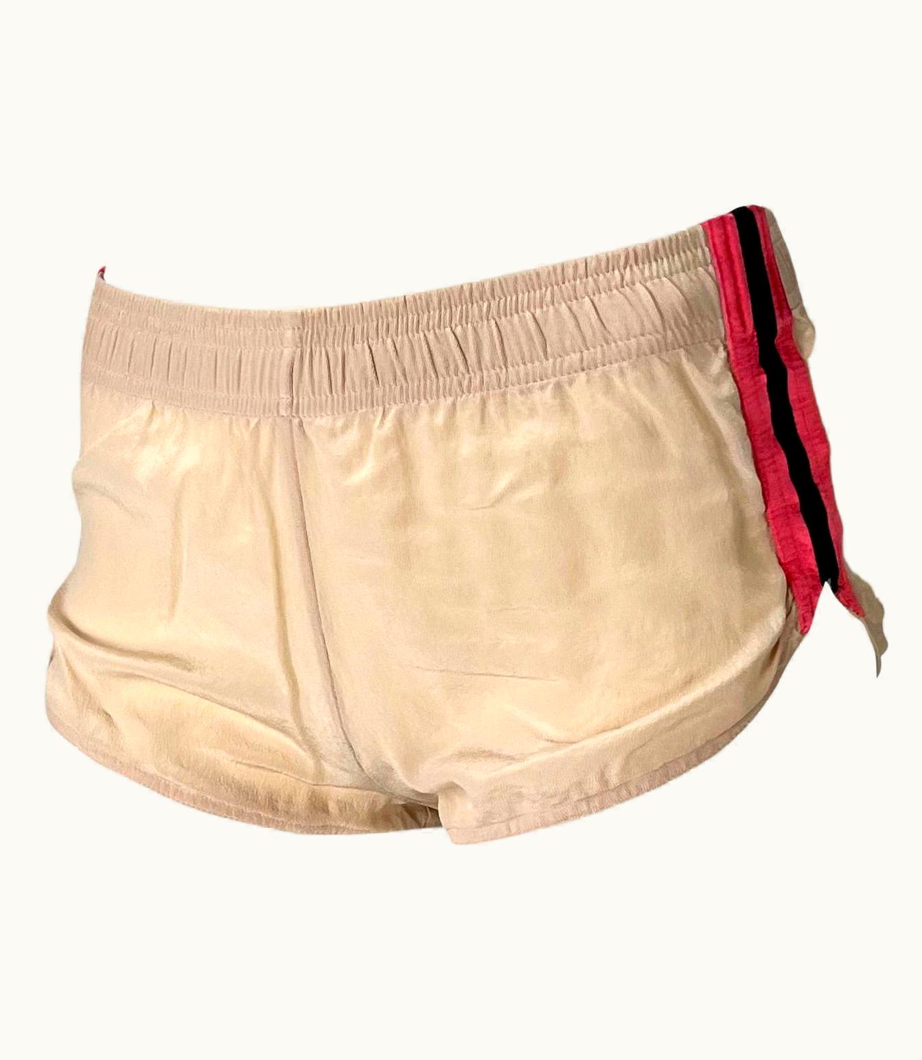Gucci S/S 2004 Gucci By Tom Ford Runway Beige Silk Pink Stripe Mini Shorts