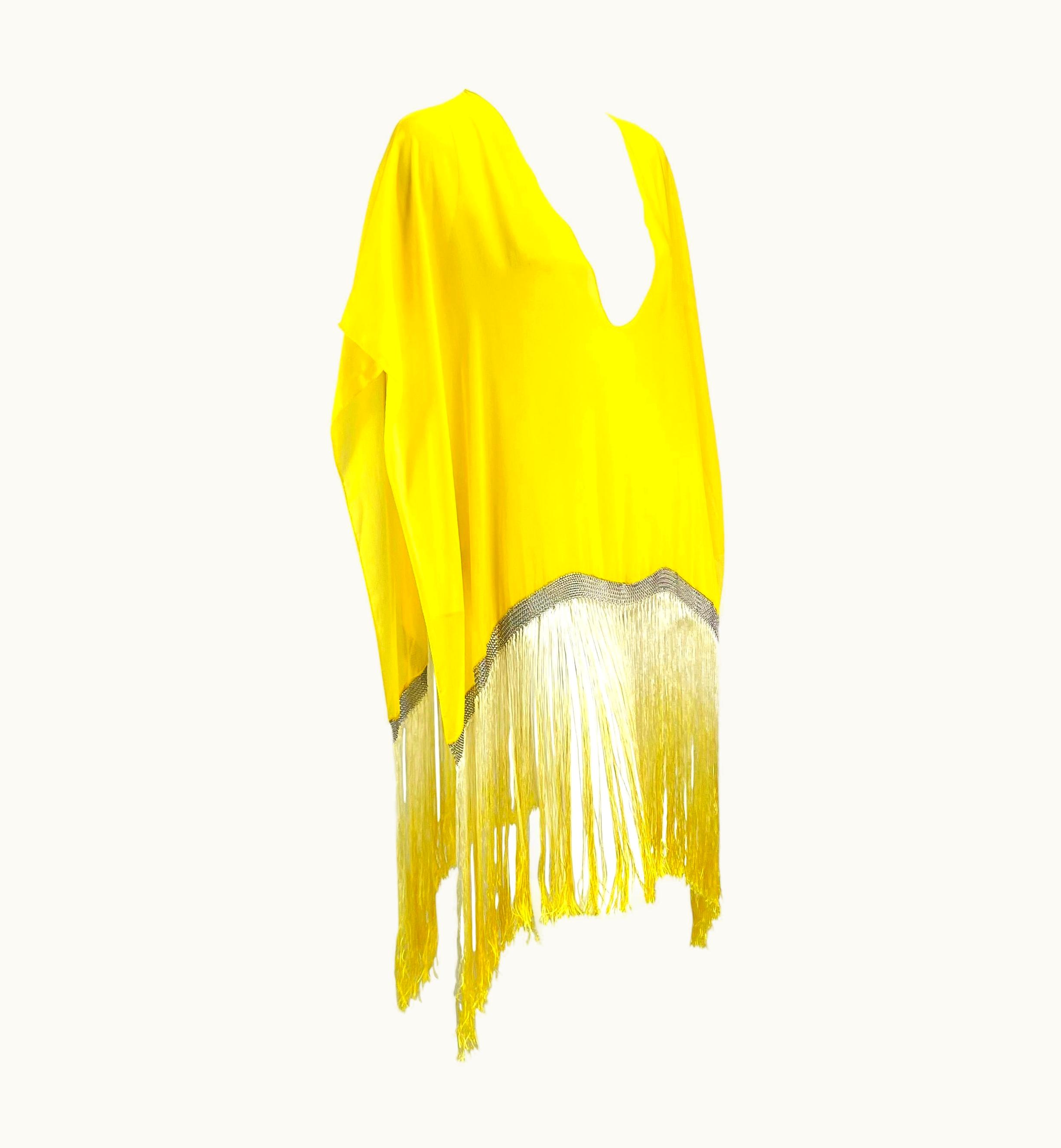 Gucci S/S 2004 Gucci By Tom Ford Chain Link Yellow Ombré Fringe Kaftan Cover Up Nwt