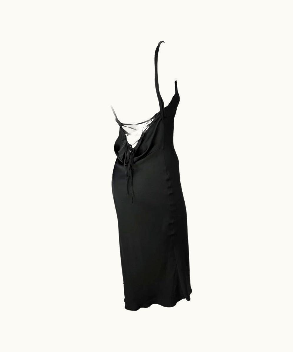 Gucci AW 2002 Gucci By Tom Ford Backless Black Silk Satin Lace Up Dress