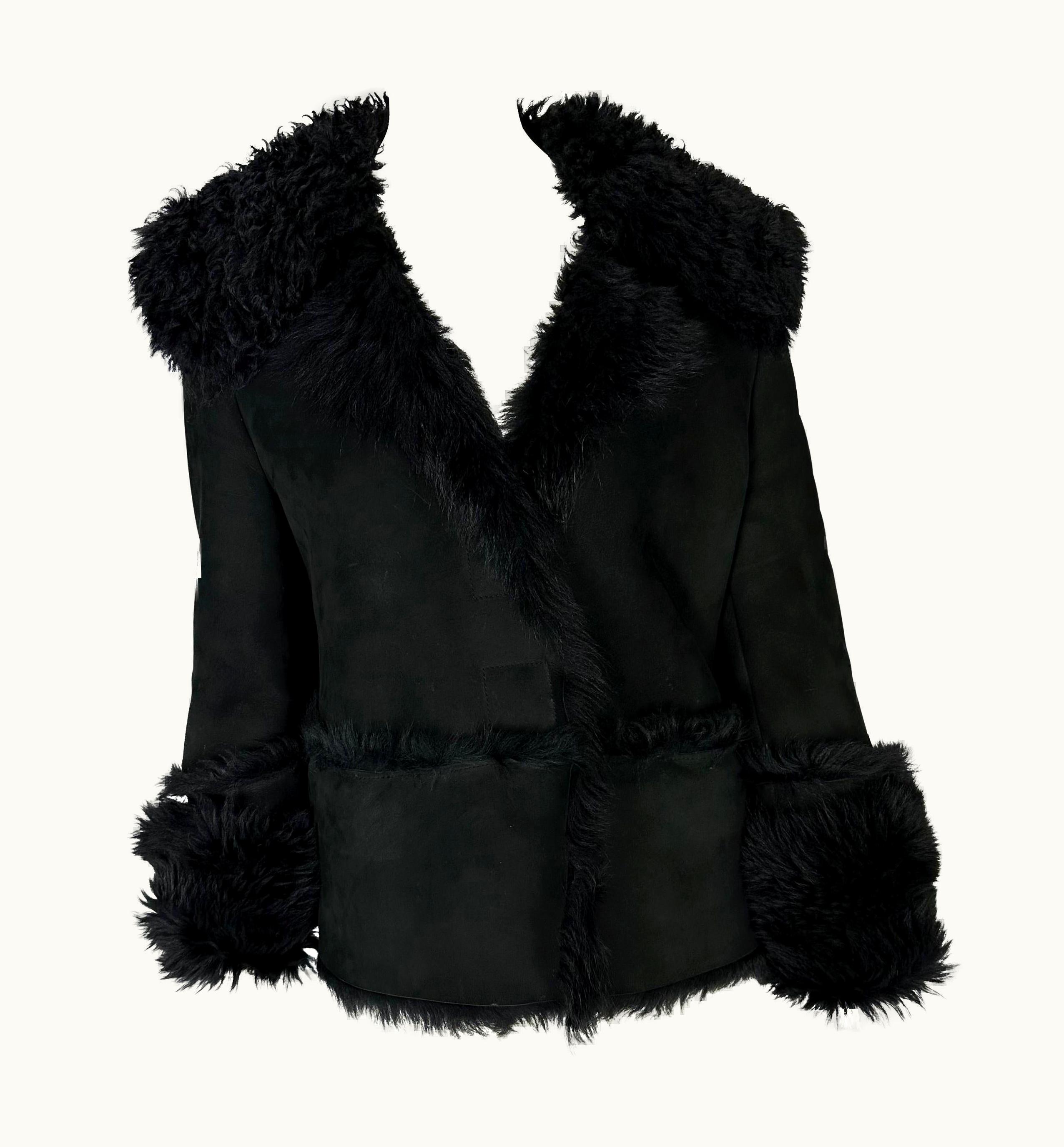 Gucci Early 2000s Gucci By Tom Ford Black Shearling Suede Oversized Moto-Style Jacket