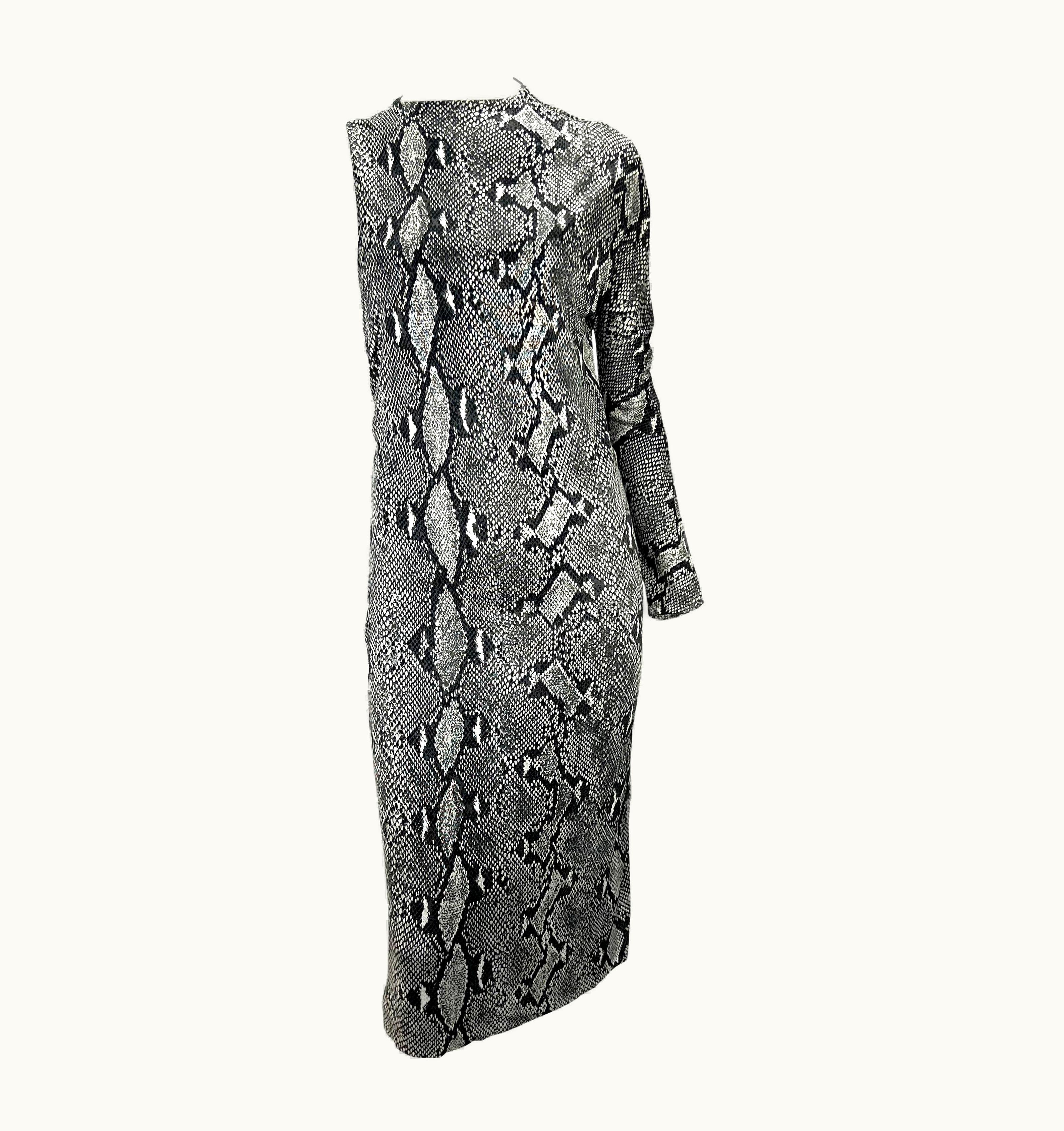 Gucci S/S 2000 Gucci By Tom Ford Grey Snake Print Asymmetric One Sleeve Dress