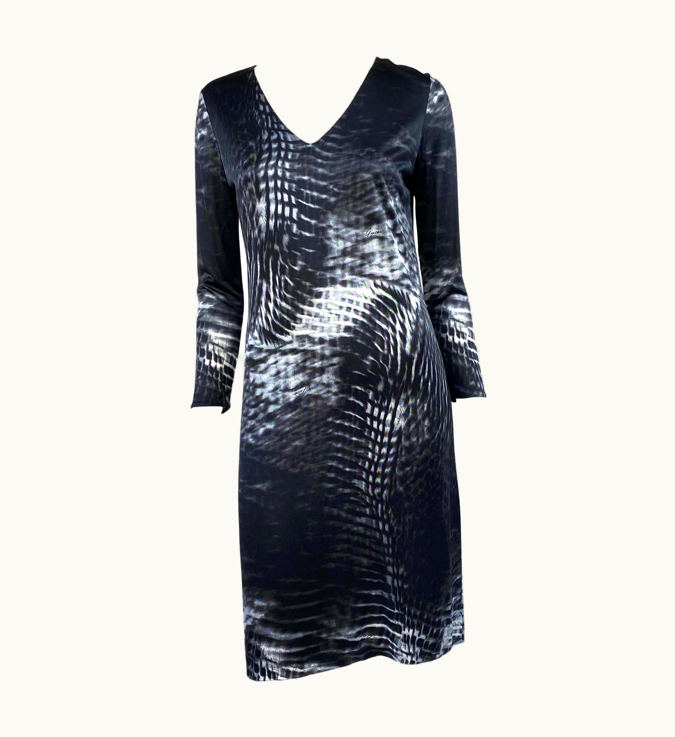 Gucci S/S 2000 Gucci By Tom Ford Abstract Print Viscose V-Neck Dress