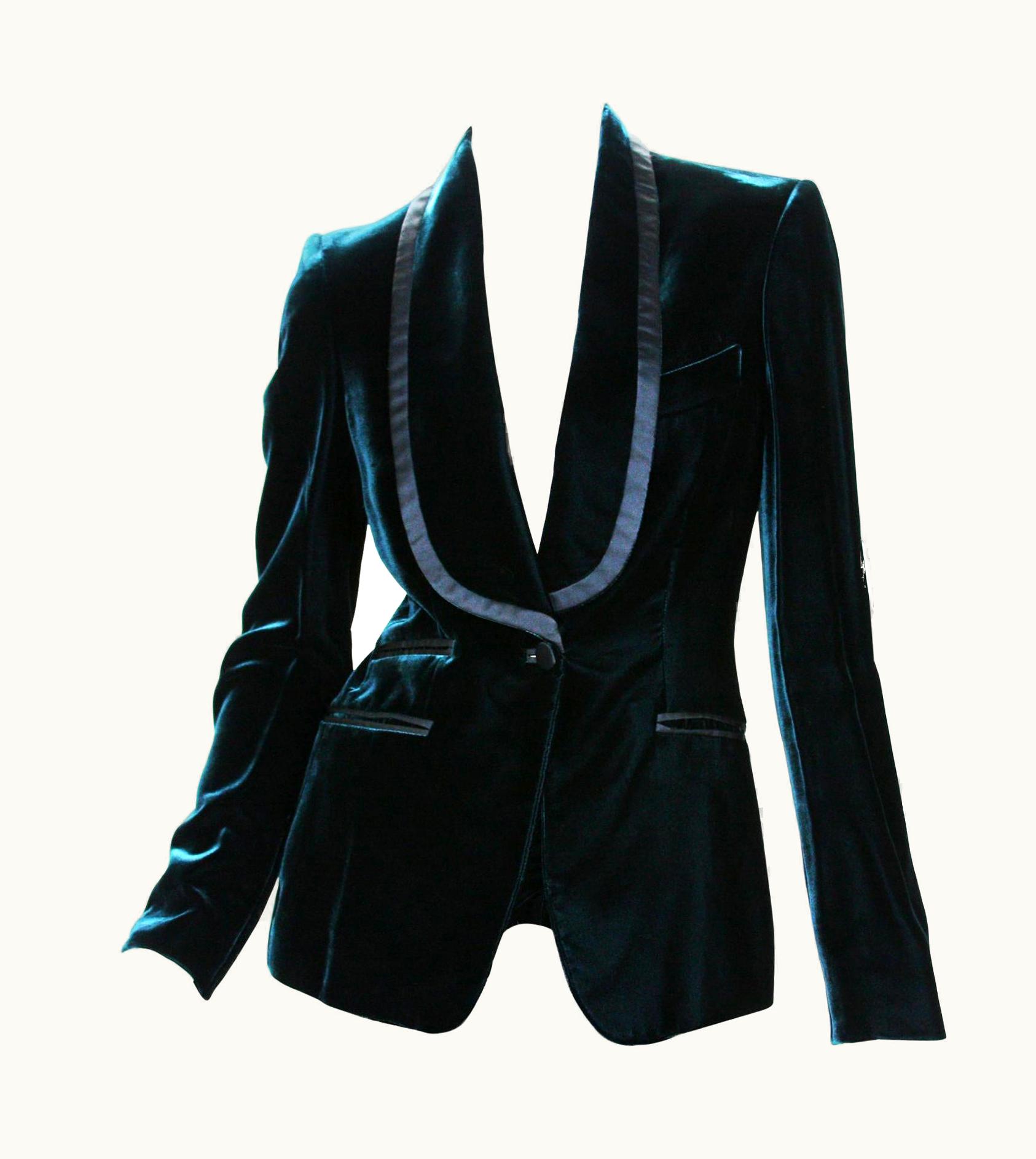 Gucci Tom Ford For Gucci AW 2004 Runway Velvet Emerald Green Tuxedo Jacket Blazer UZ0574605