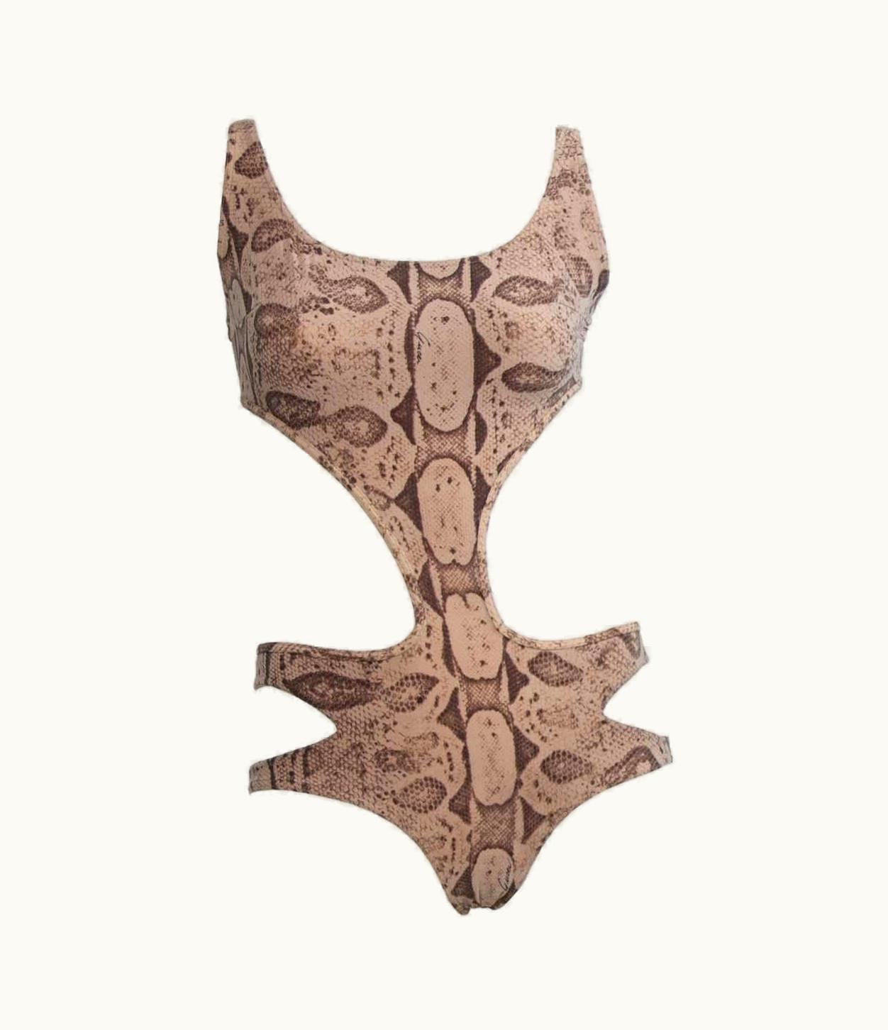 Gucci S/S 2000 Gucci By Tom Ford Snake Print One Piece Cutout Bathing Suit
