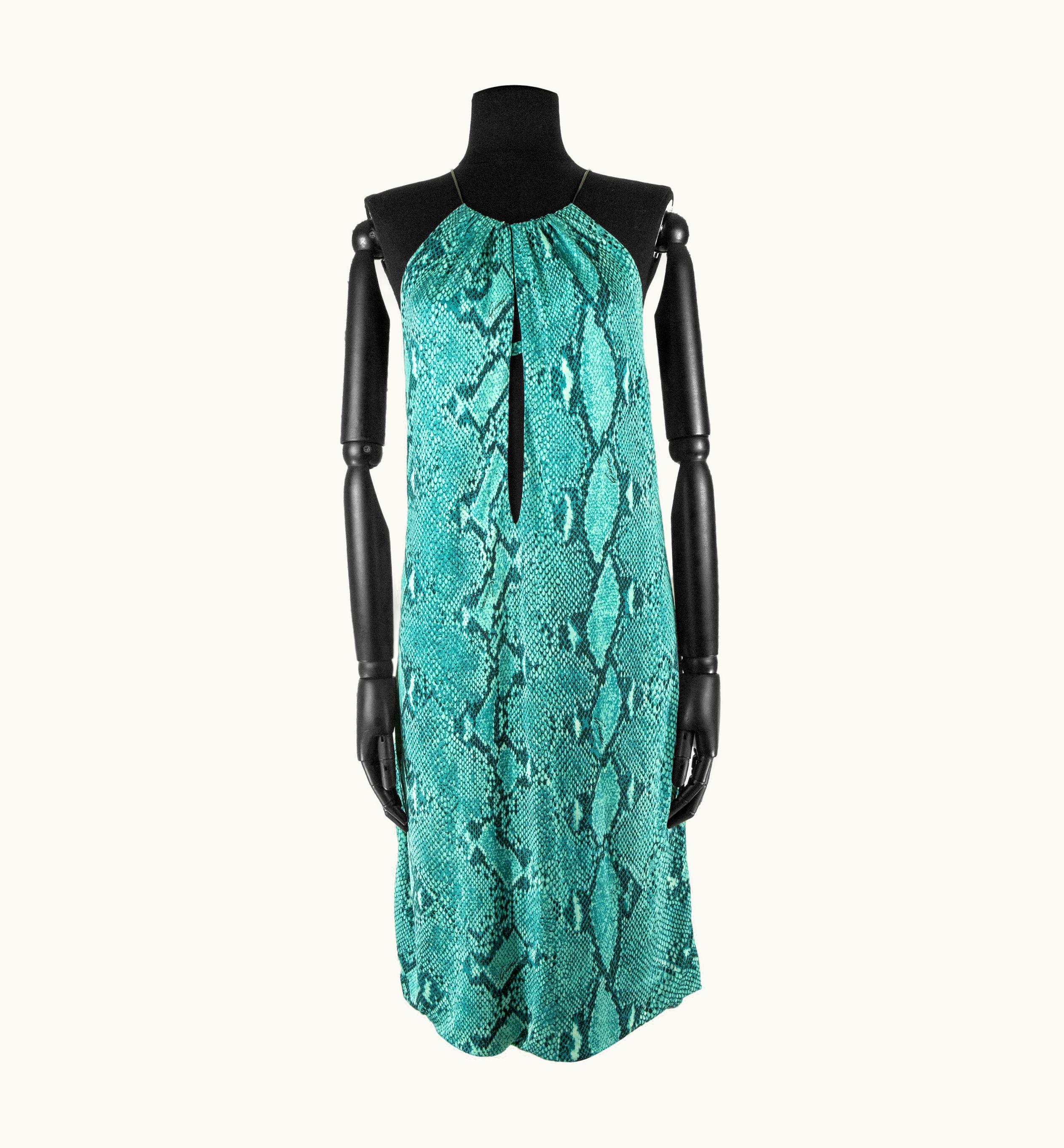 Gucci Spring 2000 Gucci By Tom Ford Green, Turquoise And Black Snakeskin Print Dress