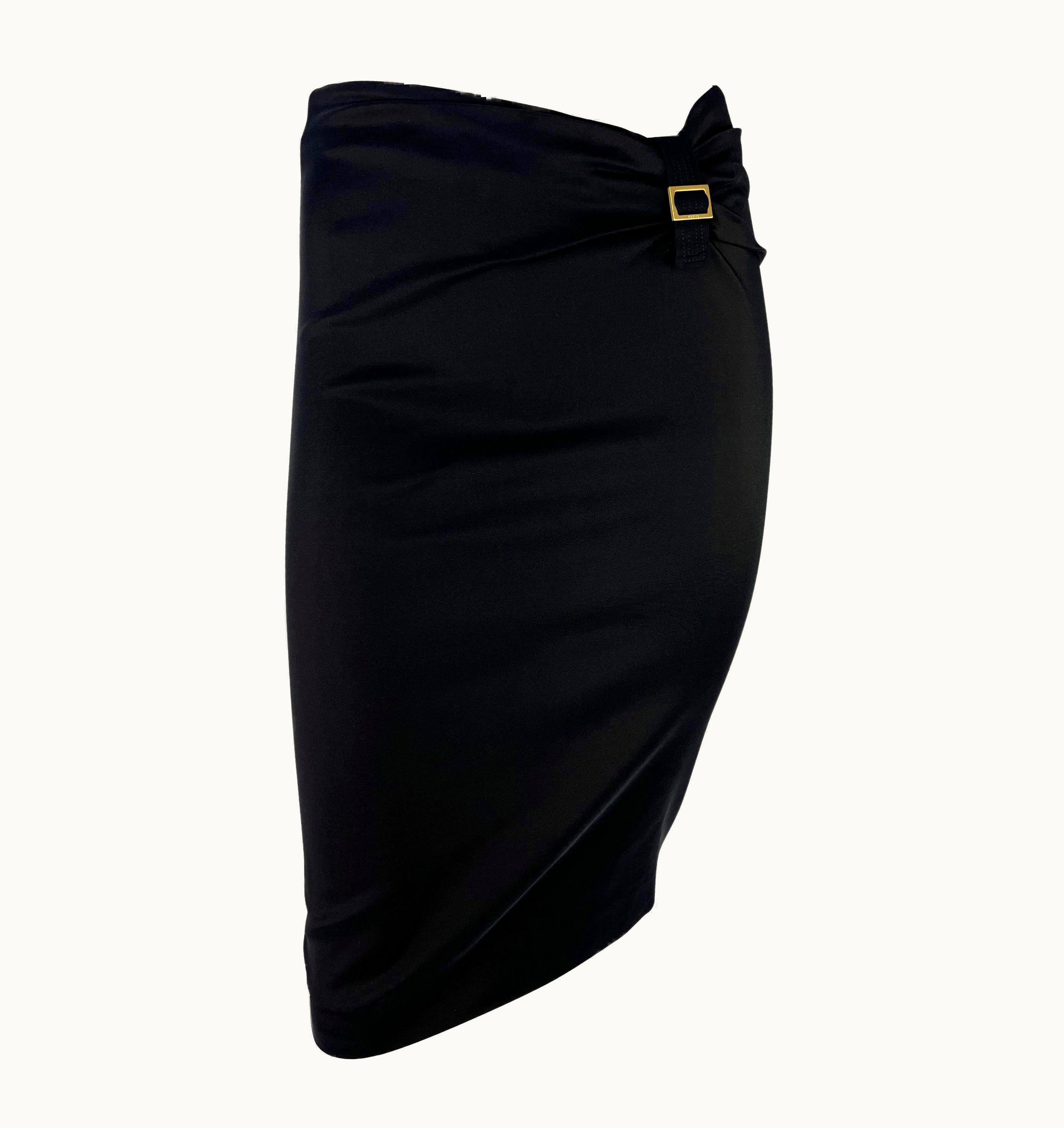 Gucci AW 2003 Gucci By Tom Ford Black Stretch Gold Buckle Bodycon Skirt