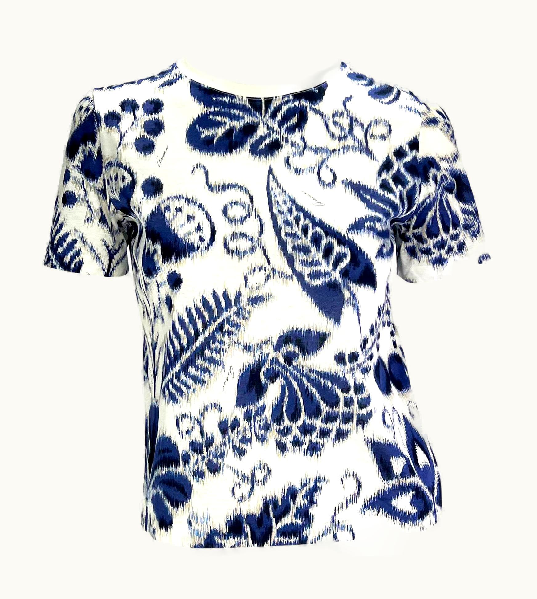Gucci Nwt S/S 2000 Gucci By Tom Ford White Navy Havana Logo Print Cotton T-Shirt