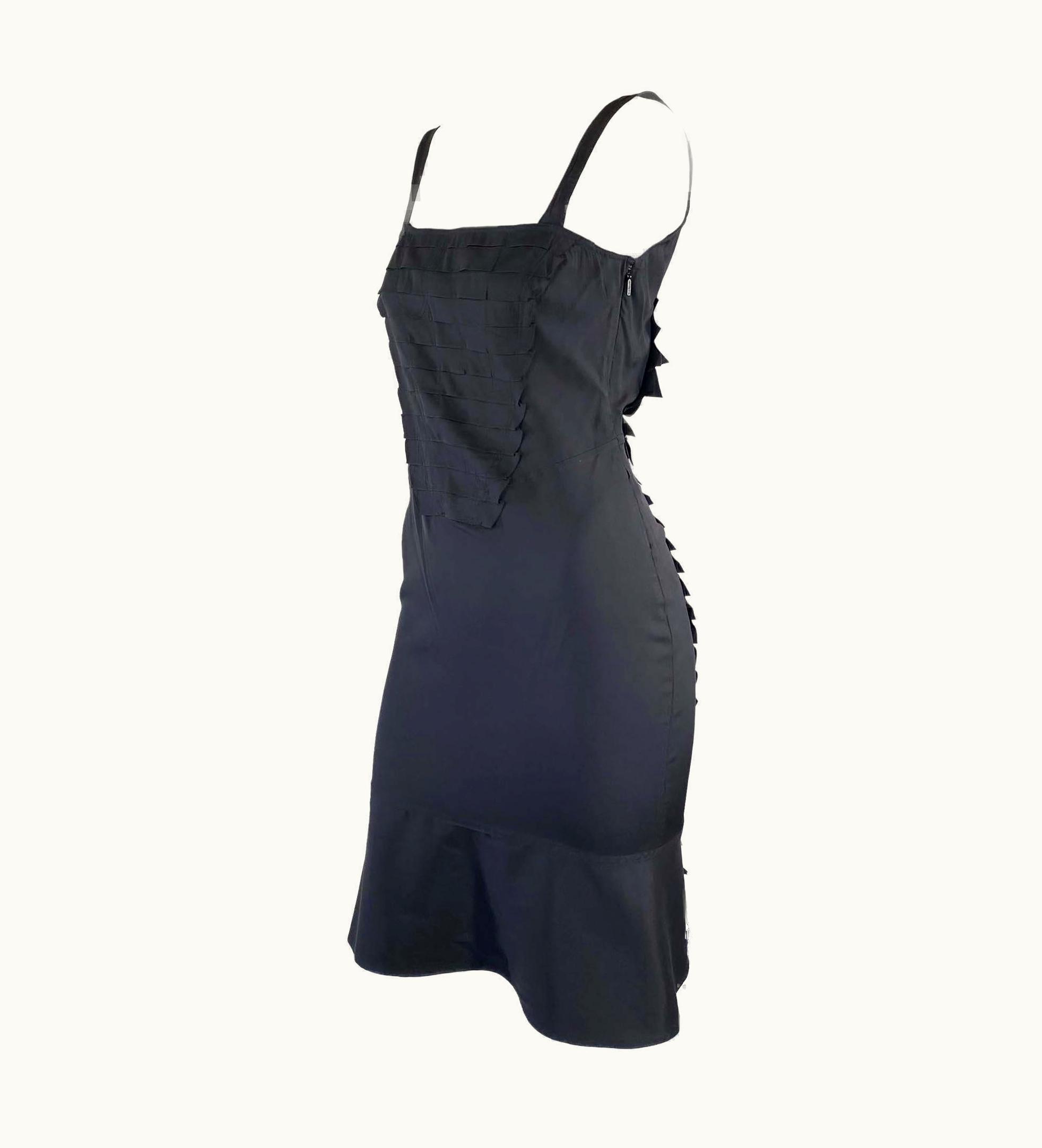 Gucci S/S 2004 Gucci By Tom Ford Black Ribbon Appliqué Sleeveless Stretch Silk Dress