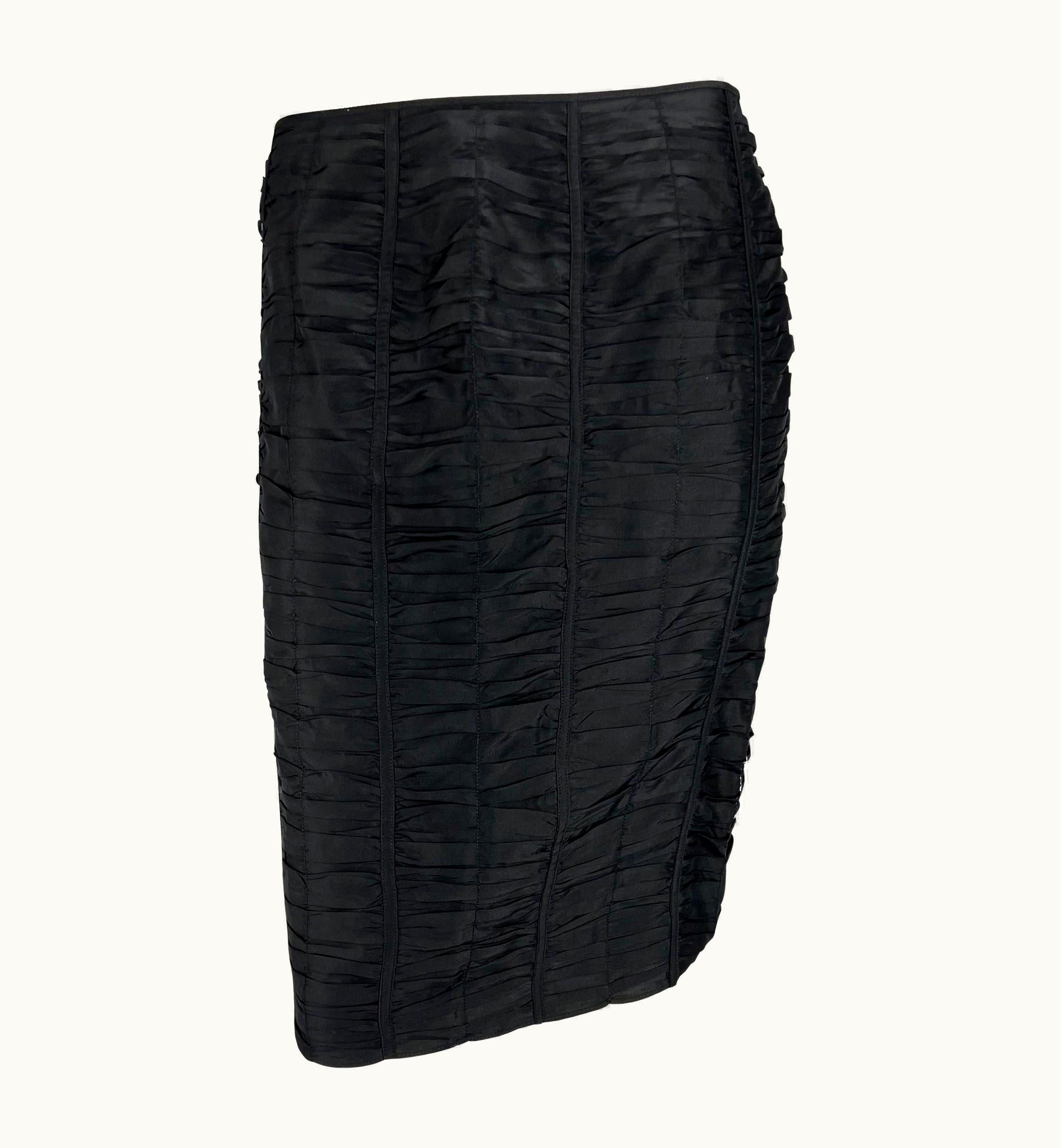 Gucci Nwt S/S 2001 Gucci By Tom Ford Black Ruched Silk Skirt