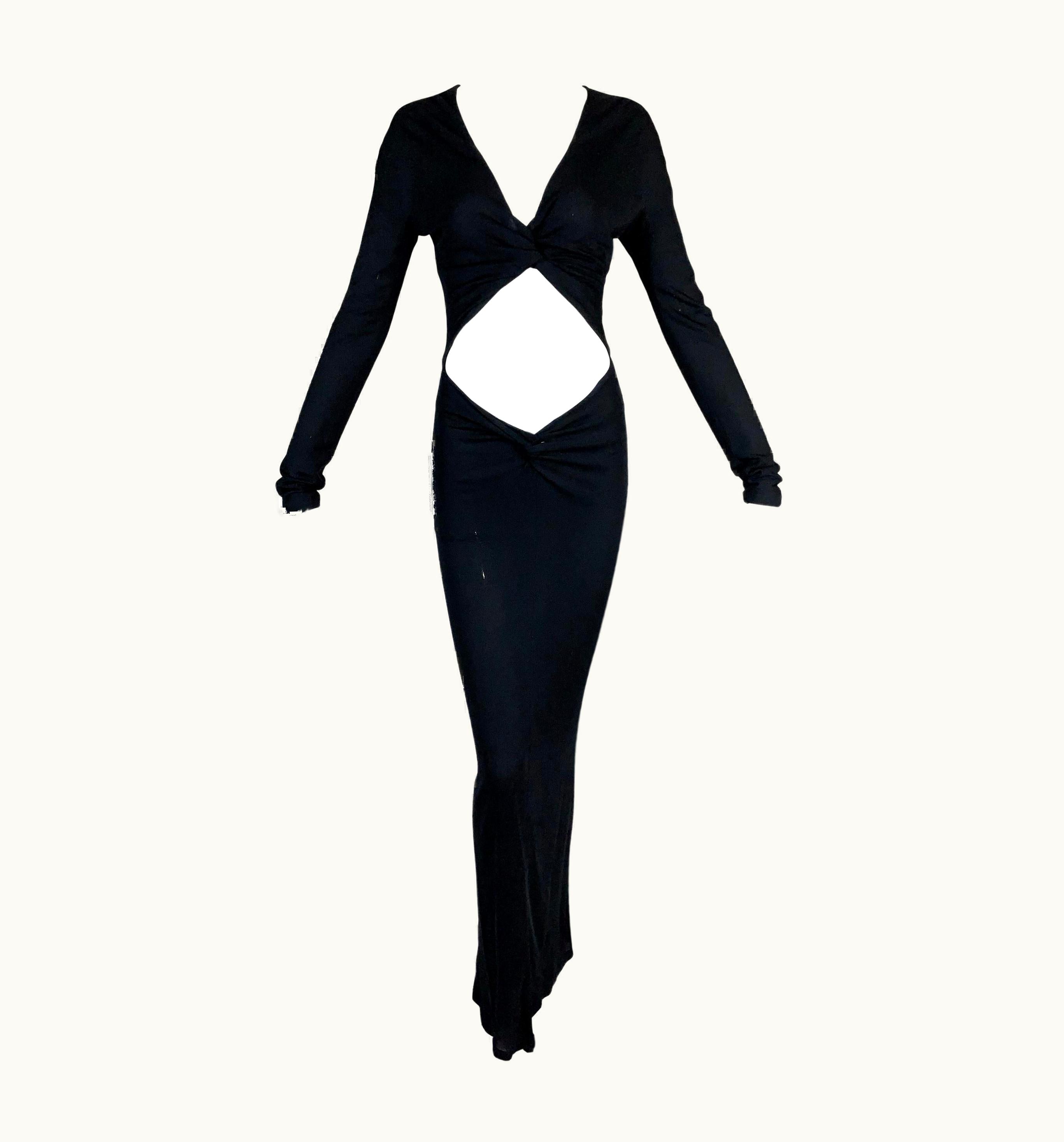 Gucci 2002 Gucci By Tom Ford Black S/S Cut-Out Gown Dress