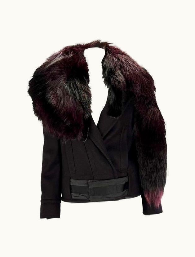 Gucci AW 2004 Gucci By Tom Ford Runway Purple Fox Fur Collar Wool Jacket