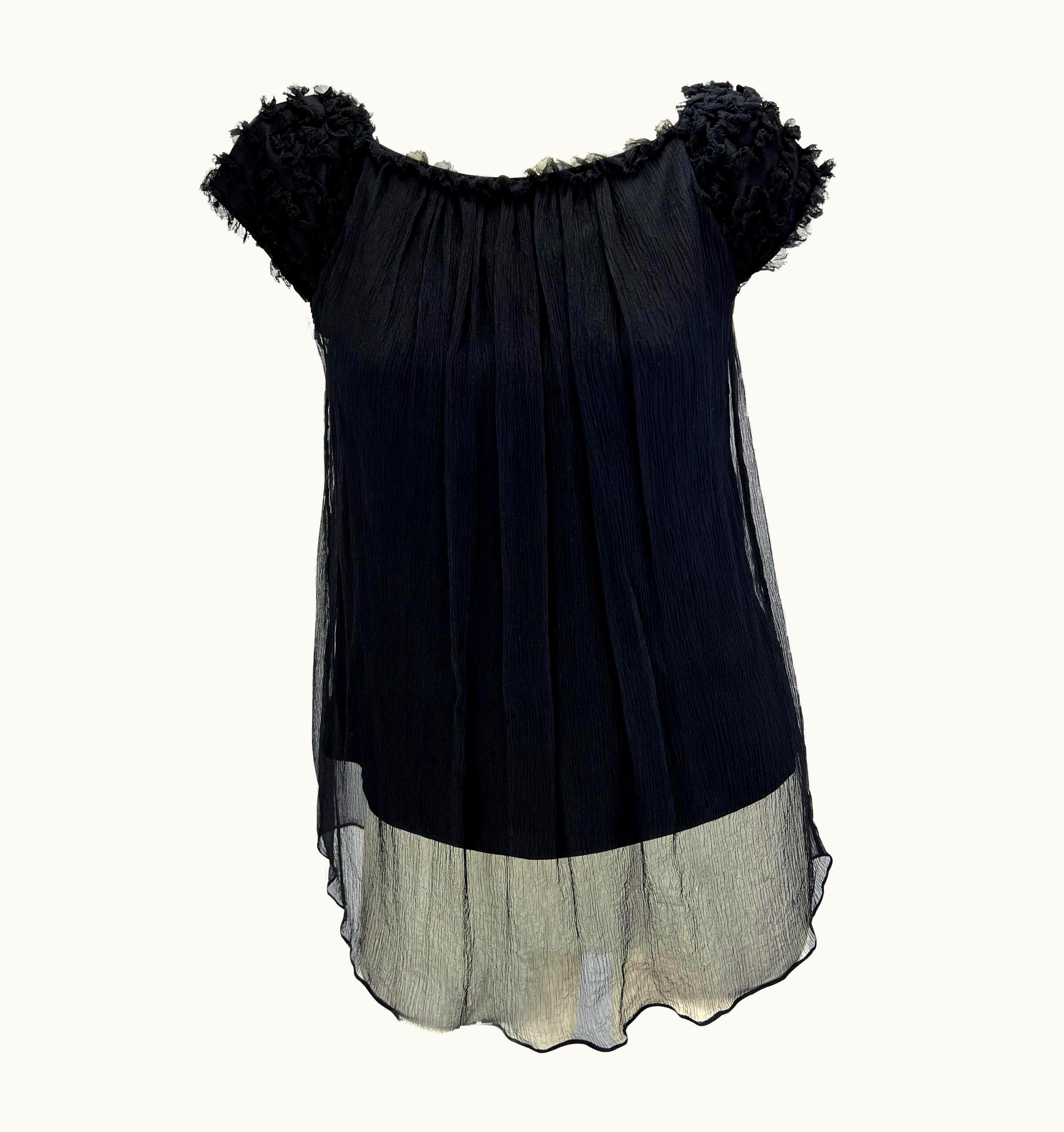 Gucci AW 2001 Gucci By Tom Ford Runway Black Crepe Silk Chiffon Sheer Top