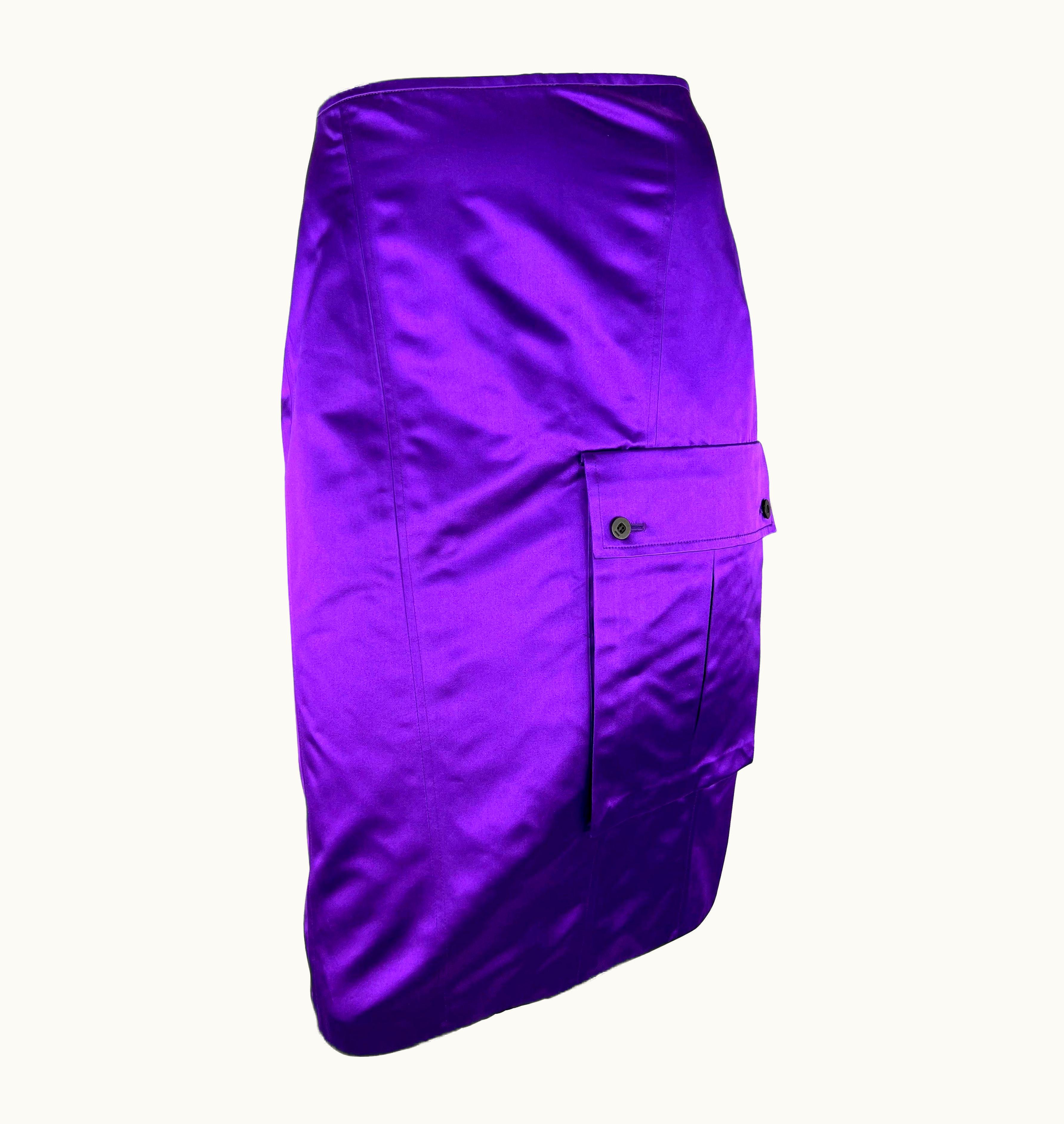 Gucci S/S 2001 Gucci By Tom Ford Runway Purple Satin Cargo Pocket Pencil Skirt
