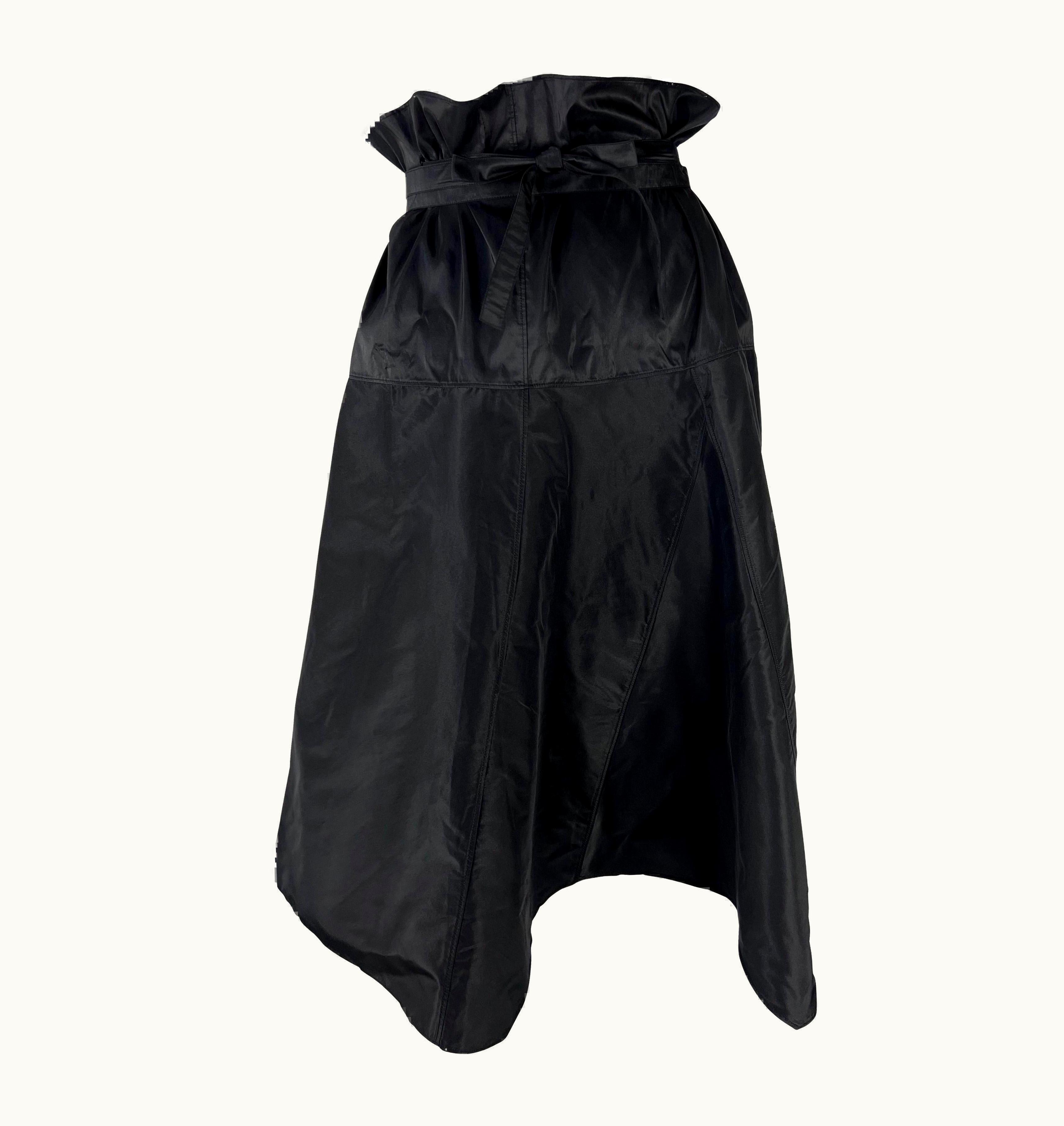 Gucci S/S 2002 Gucci By Tom Ford Runway Black Silk Taffeta Belted Wrap Oversized Skirt