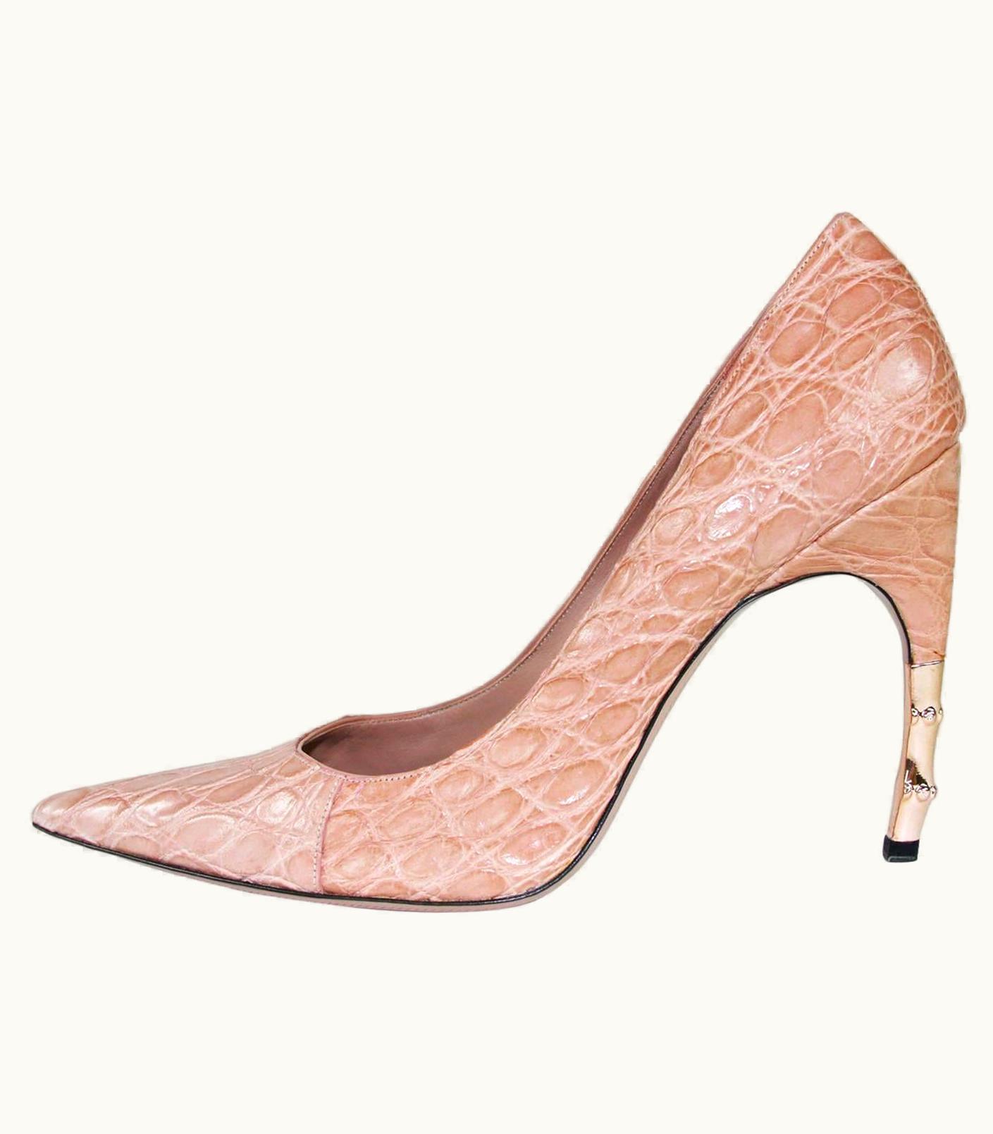 Gucci Tom Ford For Gucci Crocodile Nude Bamboo Heel Shoes 2004 Collection