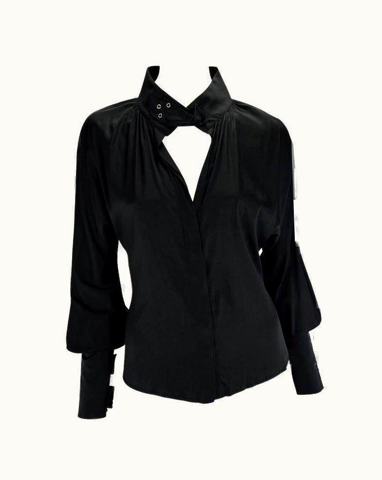 Gucci AW 2003 Gucci By Tom Ford Black Silk Strap Long Sleeve Top