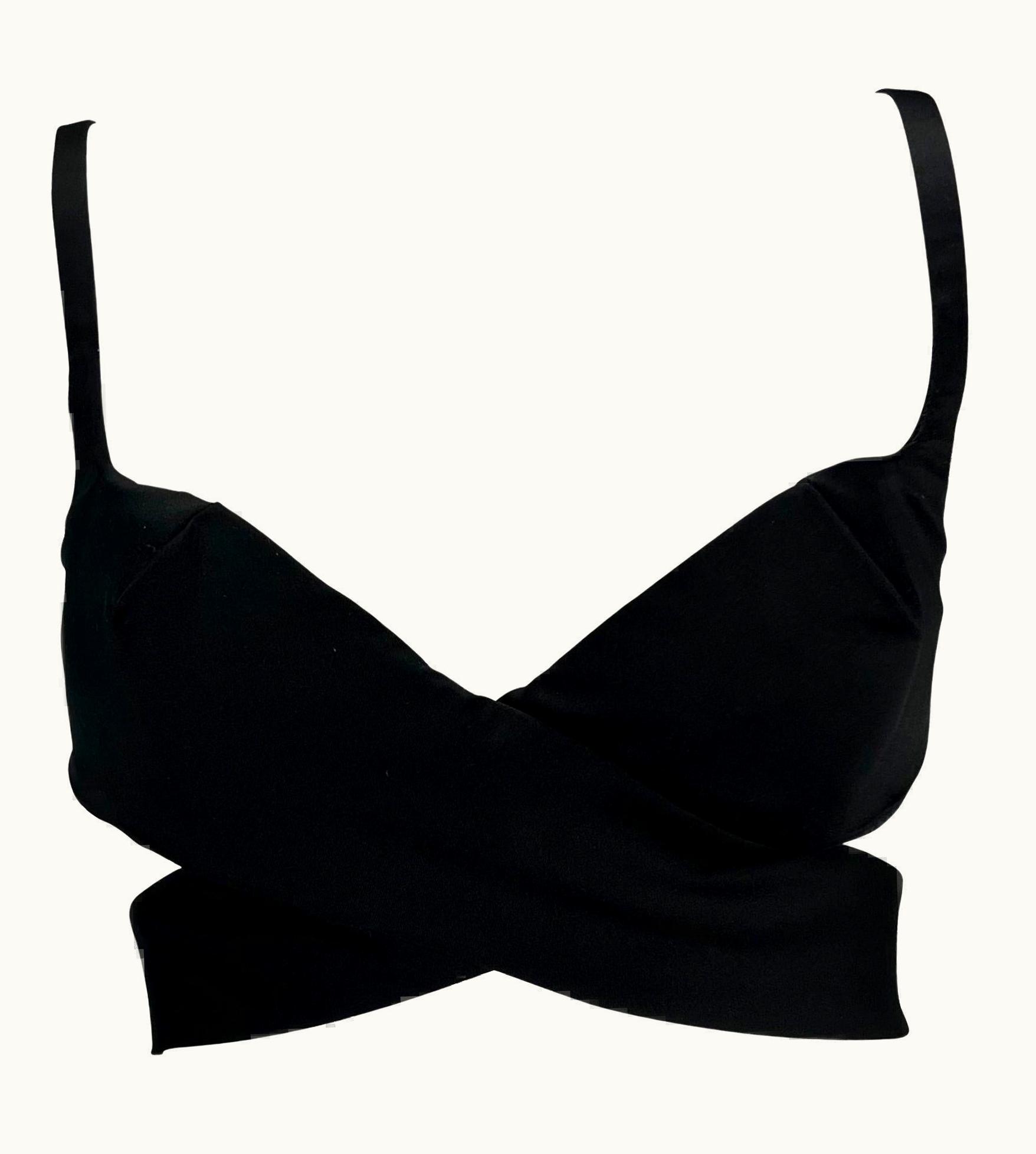 Gucci S/S 2001 Gucci By Tom Ford Runway Black Satin Crossover Bralette Top