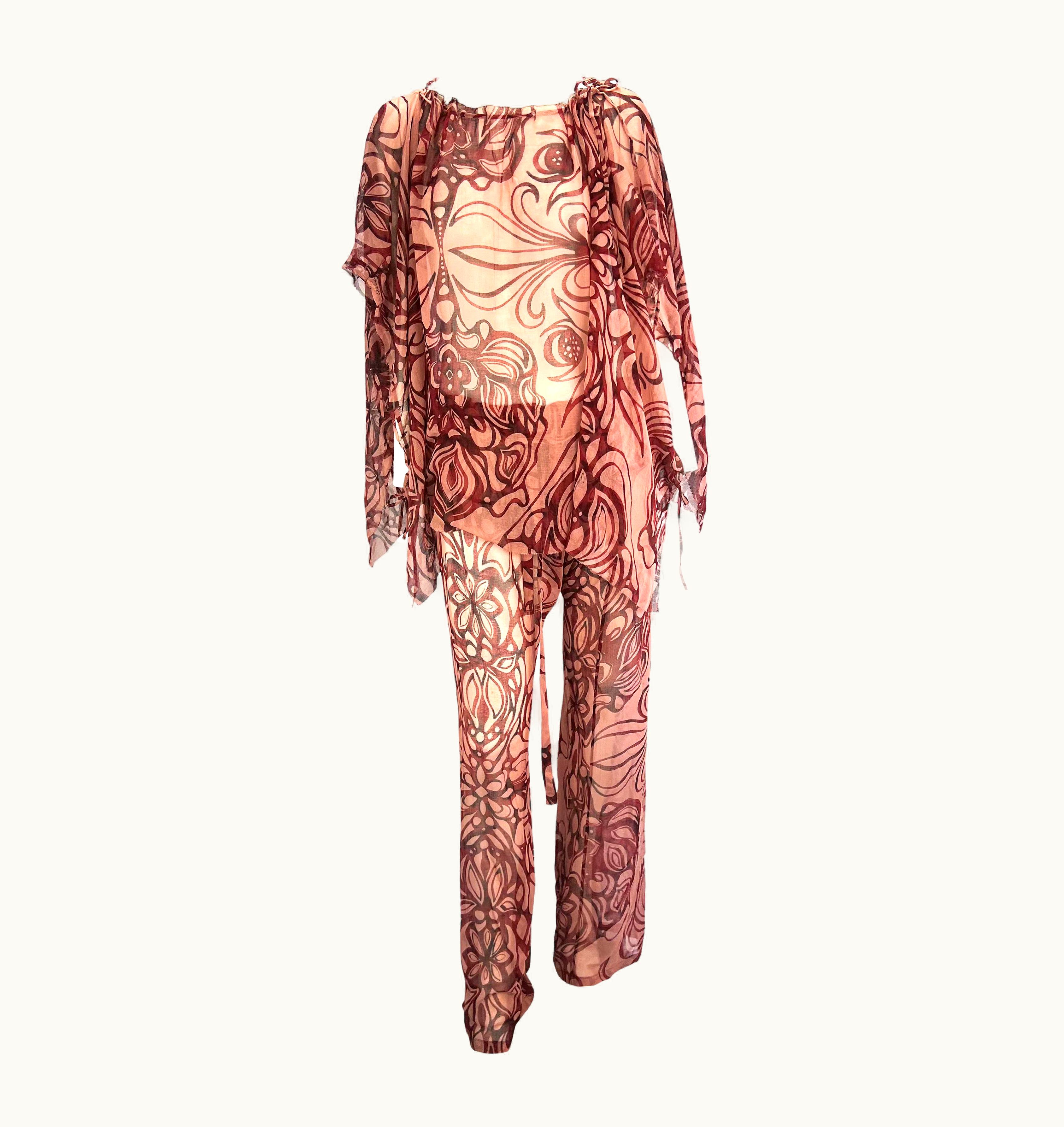 Gucci S/S 2002 Gucci By Tom Ford Sheer Floral Tattoo Beach Coverup Pant Set Nwt