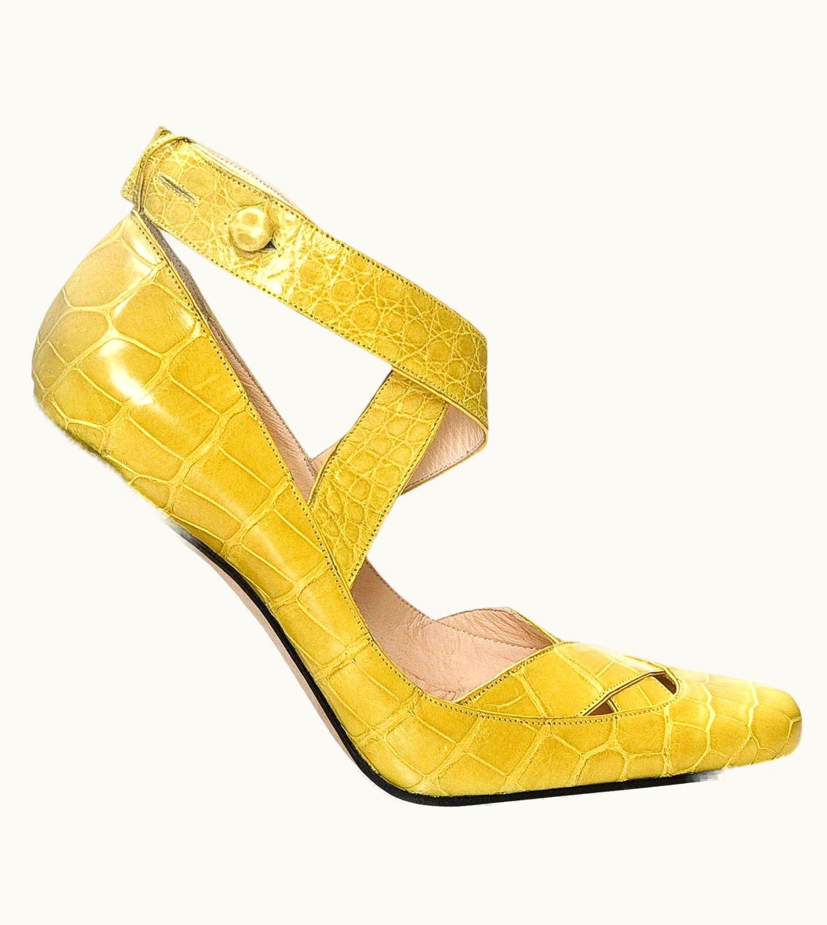 Gucci Tom Ford For Gucci Yellow Crocodile Ballerina Heels Pumps