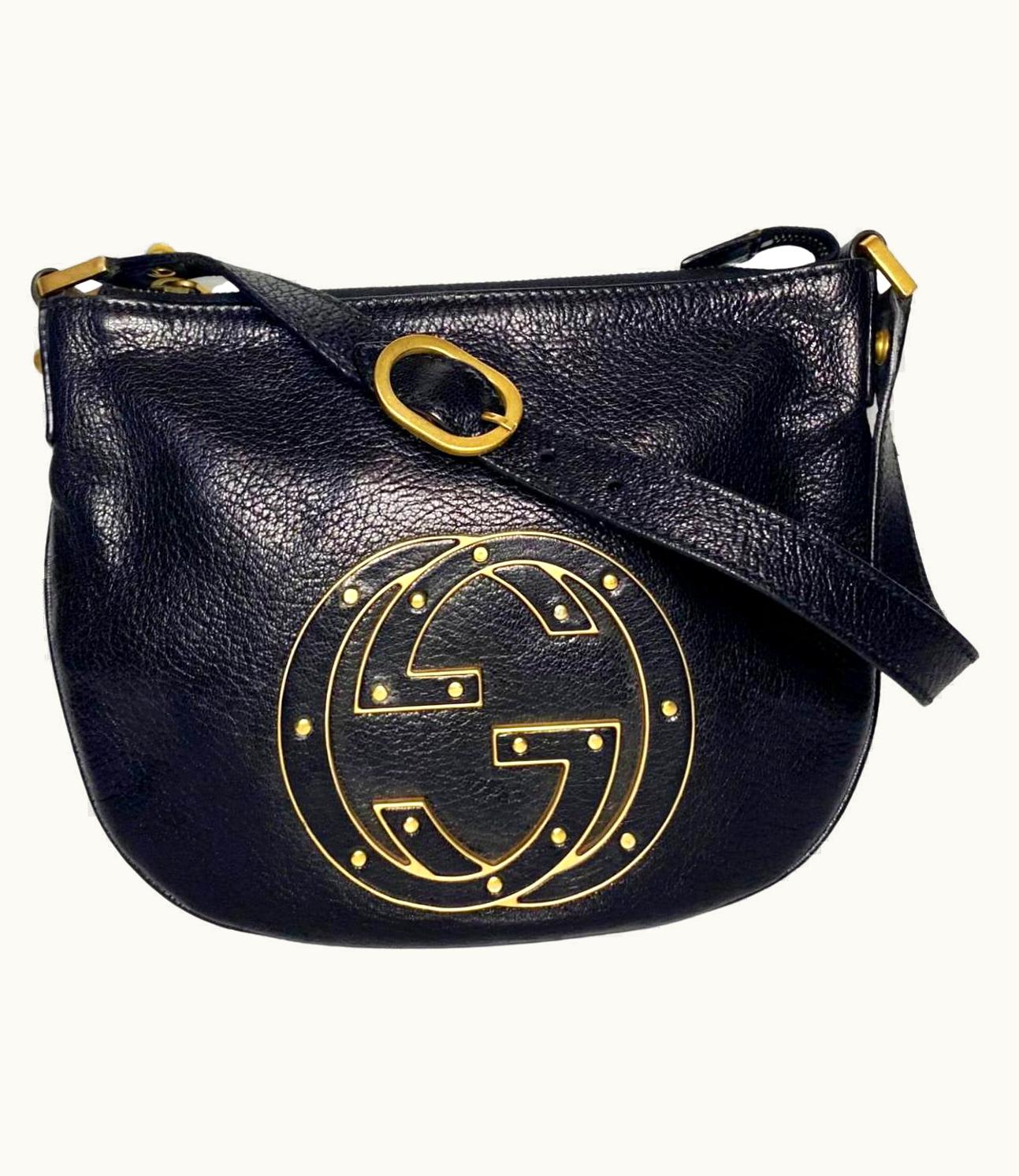 Gucci 2000s Gucci Blondie Studded Small Hobo Bag In Black Leather