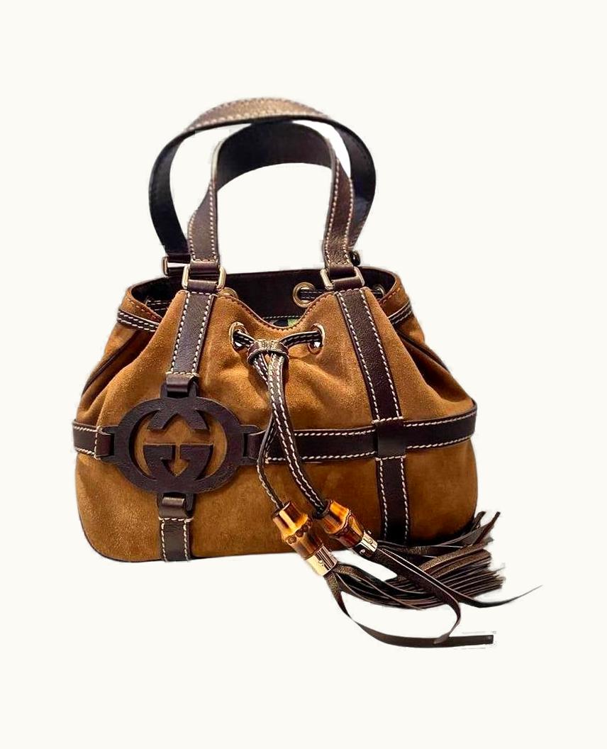 Gucci 2000s Gucci By Tom Ford Brown Gg Interlocking Suede Handbag