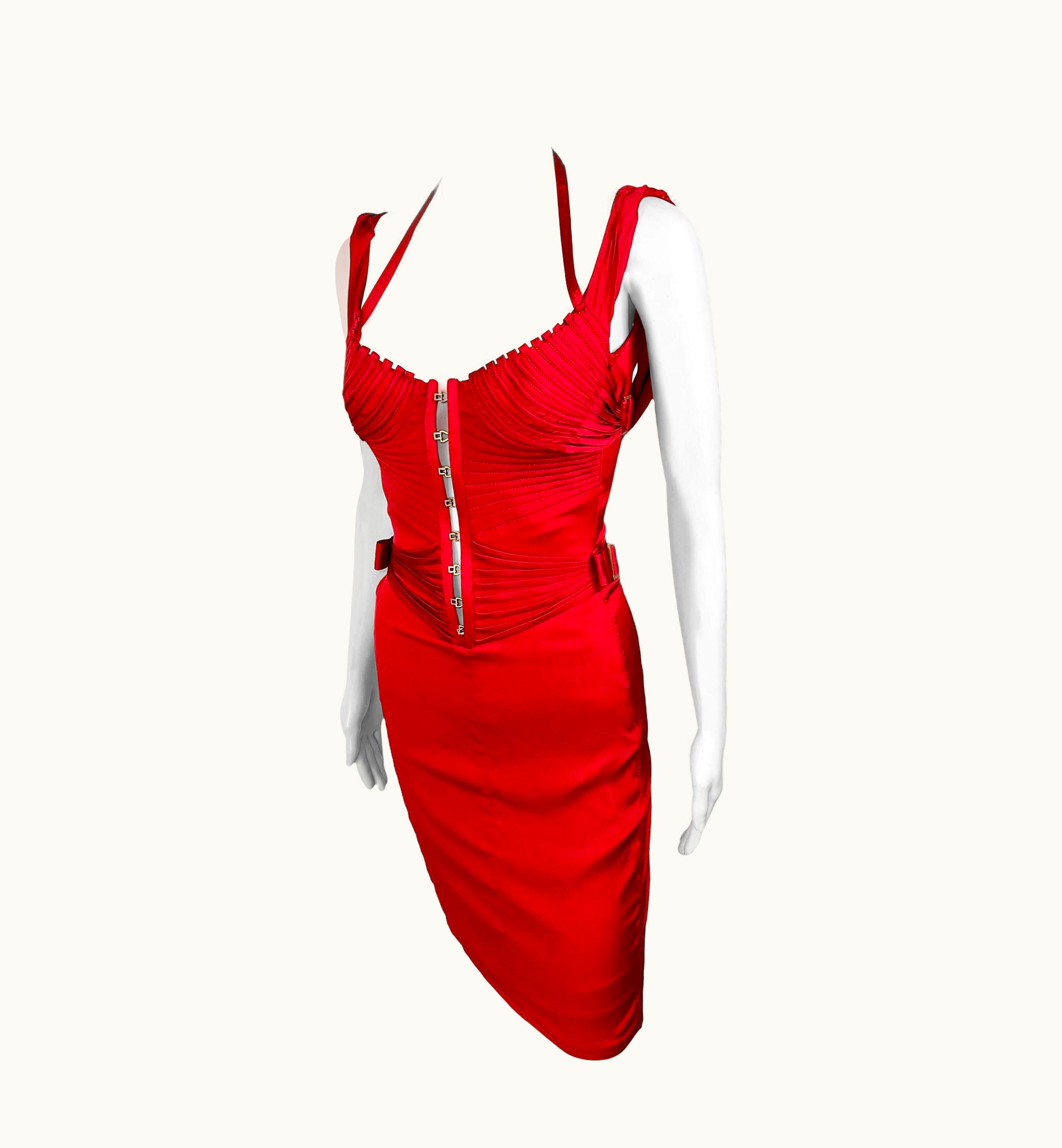 Gucci Tom Ford For Gucci AW 2003 Runway Bustier Corset Silk Red Dress