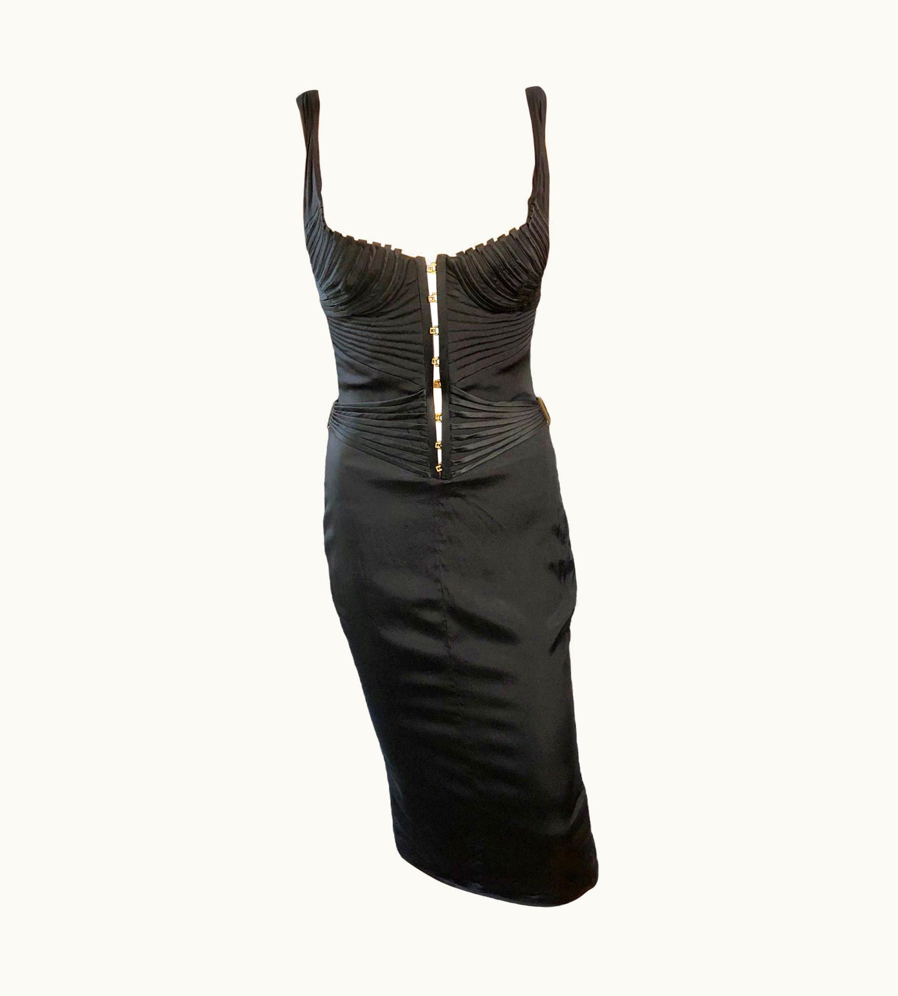 Gucci Tom Ford For Gucci AW 2003 Runway Bustier Corset Silk Black Dress