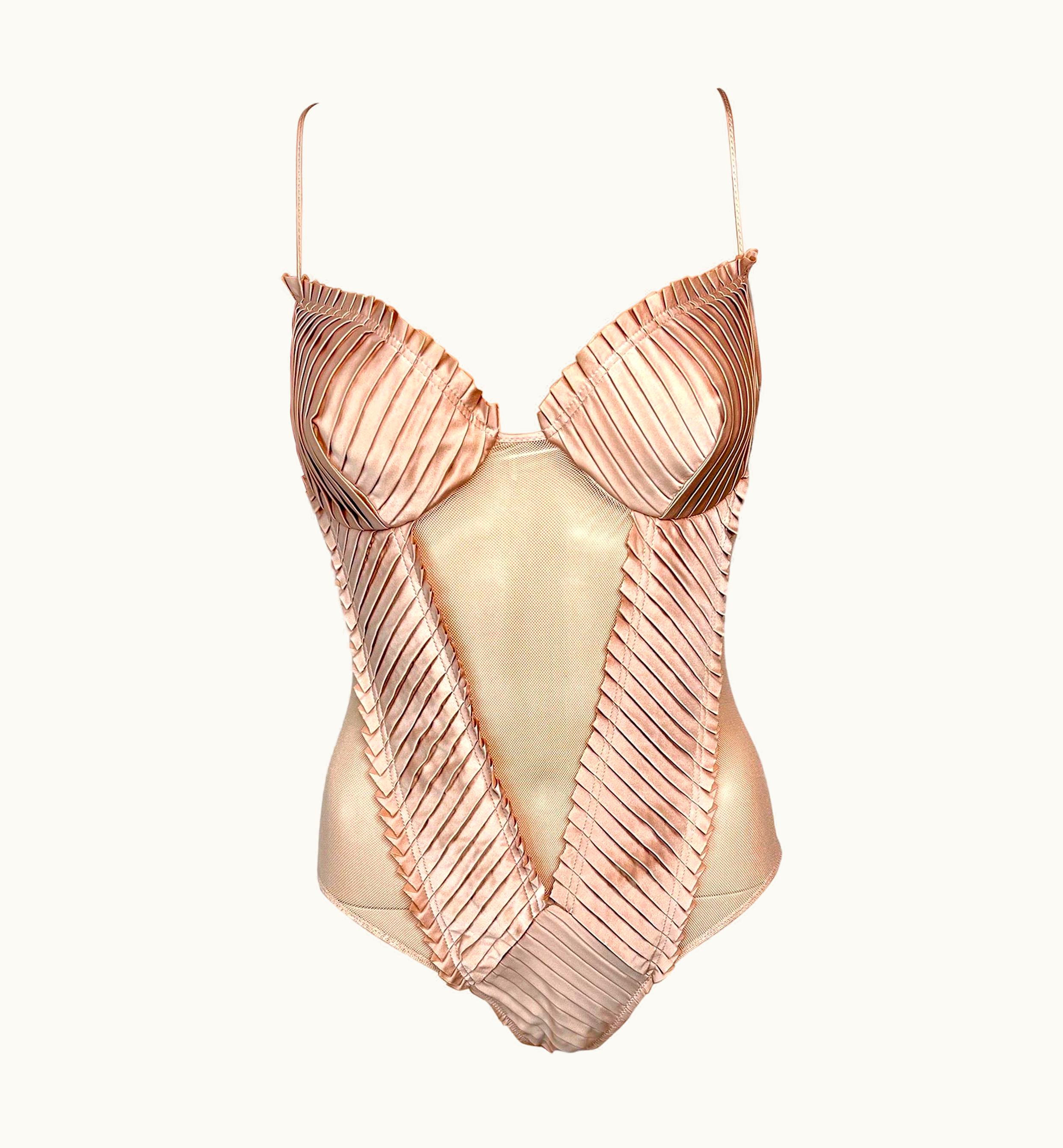 Gucci Tom Ford For Gucci S/S 2004 Runway Bustier Sheer Cutout Lingerie Bodysuit Top